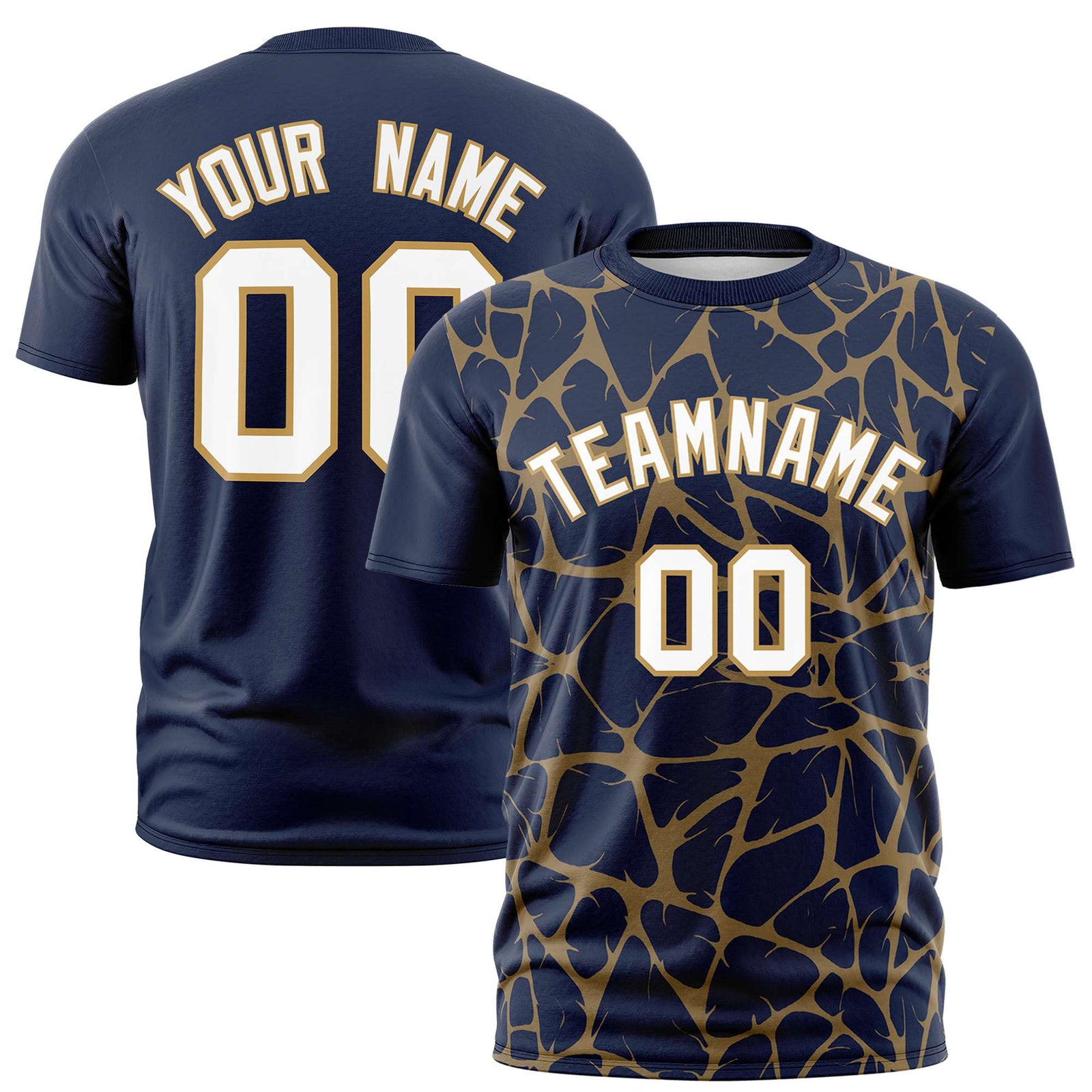 Custom Navy Old Gold 3D Pattern Design Abstract Network Performance T-Shirt