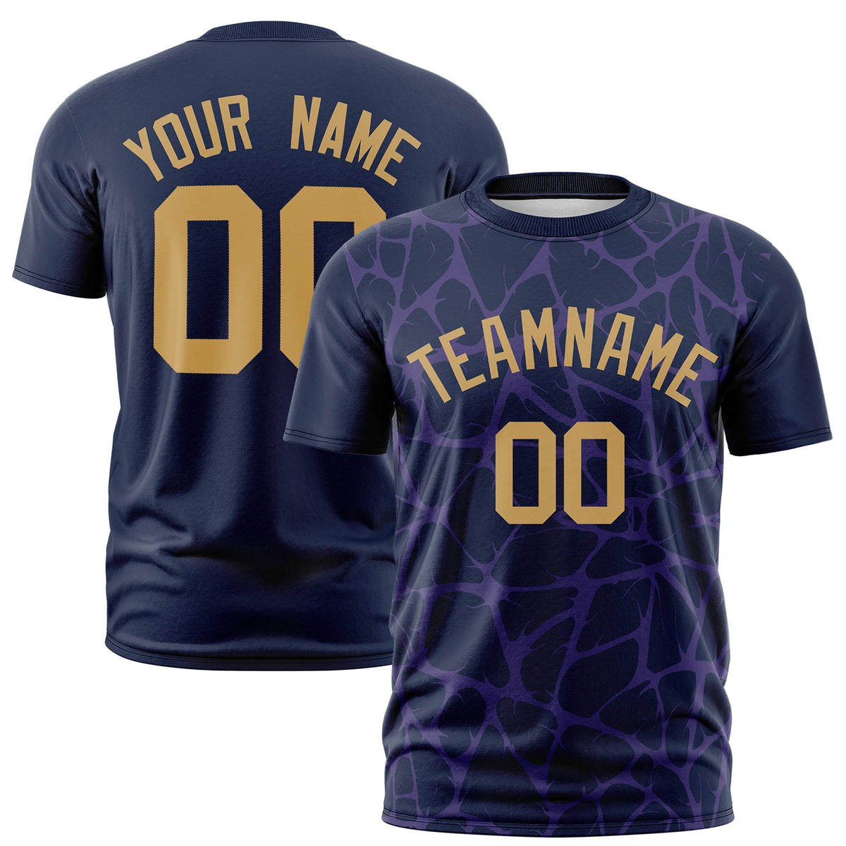 Custom Navy Purple 3D Pattern Design Abstract Network Performance T-Shirt