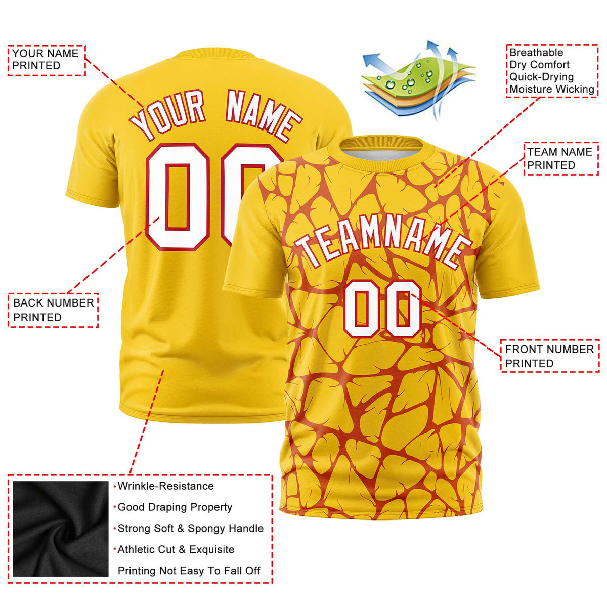 Custom Gold-01 Red 3D Pattern Design Abstract Network Performance T-Shirt