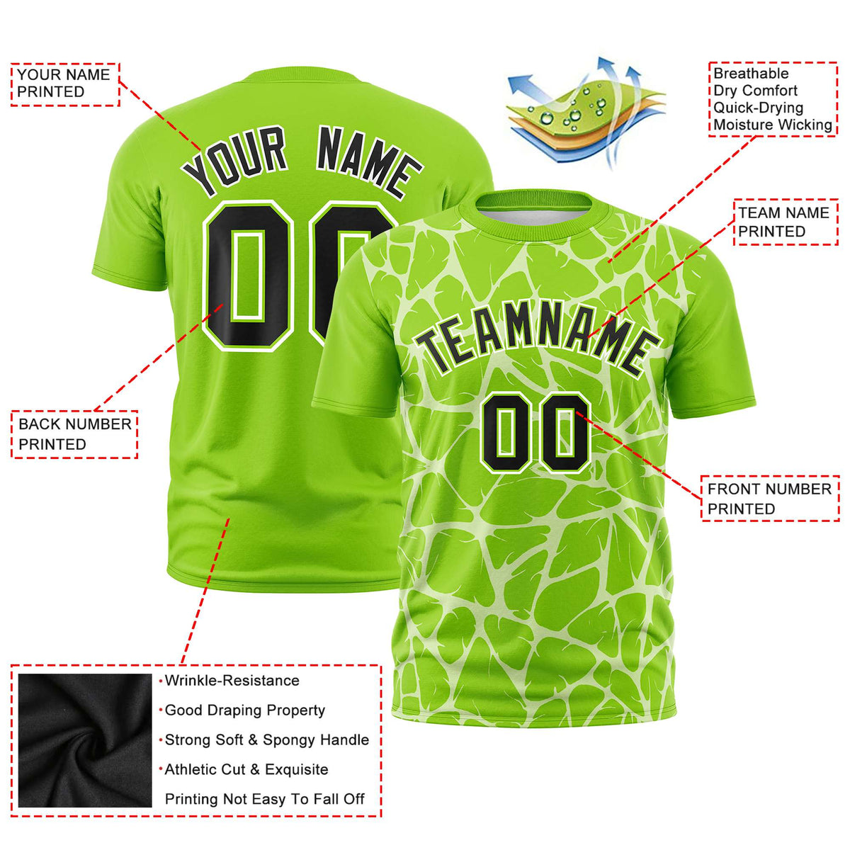 Custom Neon Green White 3D Pattern Design Abstract Network Performance T-Shirt