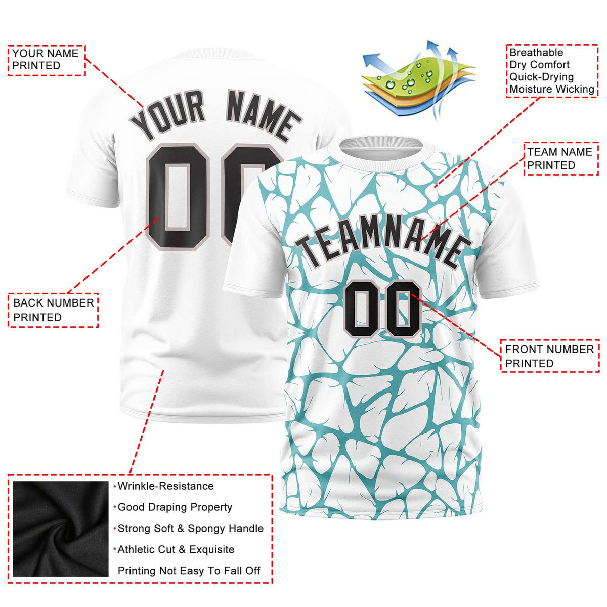 Custom White Aqua 3D Pattern Design Abstract Network Performance T-Shirt