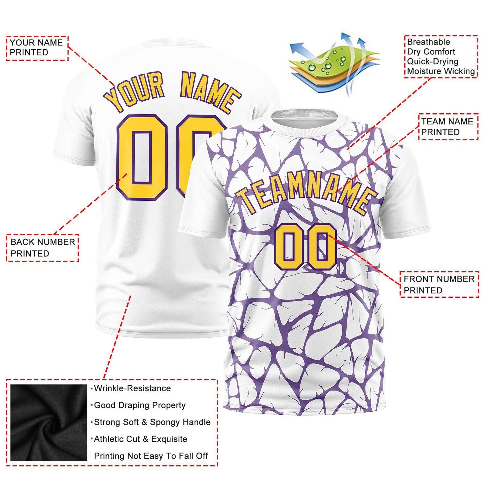 Custom White Purple 3D Pattern Design Abstract Network Performance T-Shirt
