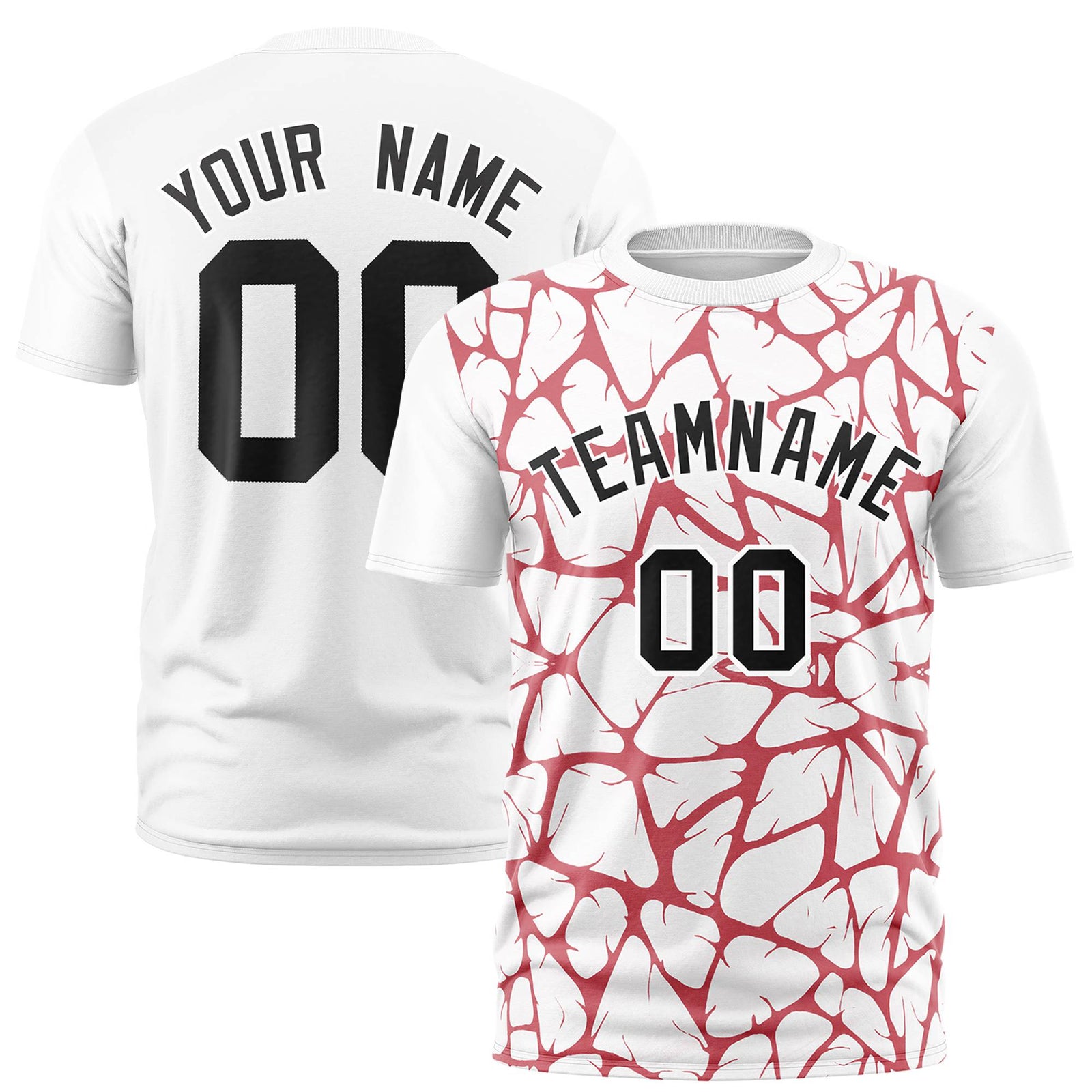 Custom White Red 3D Pattern Design Abstract Network Performance T-Shirt