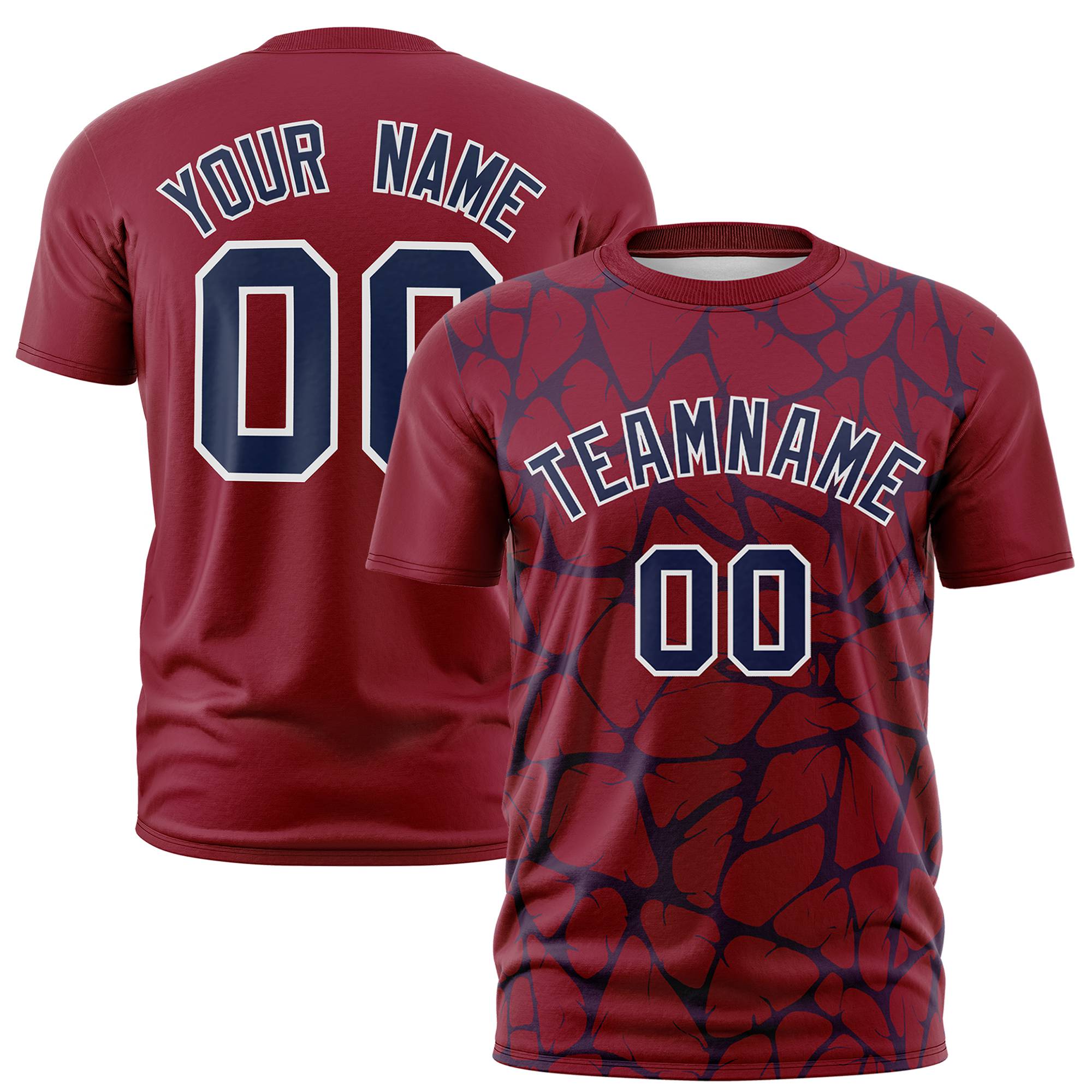 Custom Crimson Navy 3D Pattern Design Abstract Network Performance T-Shirt