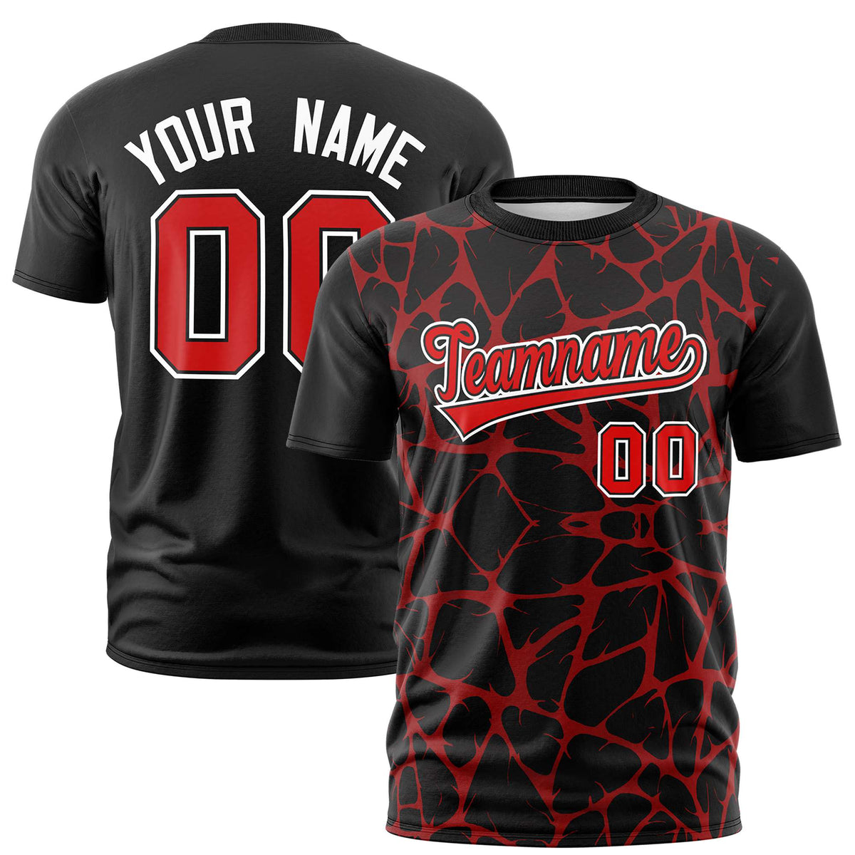 Custom Black Red 3D Pattern Design Abstract Network Performance T-Shirt