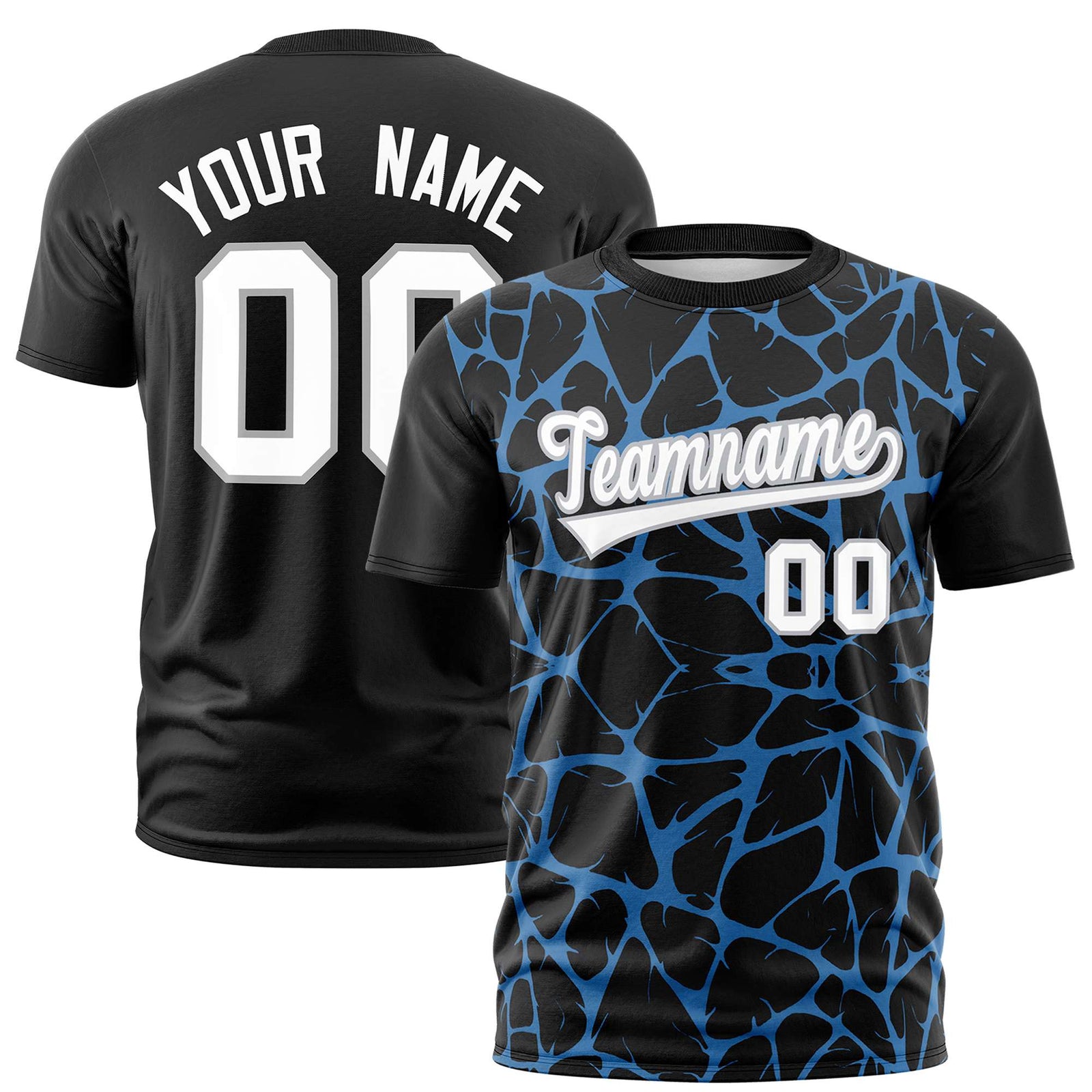 Custom Black Powder Blue 3D Pattern Design Abstract Network Performance T-Shirt