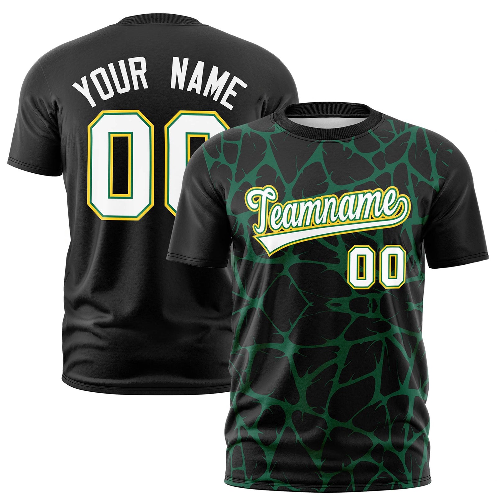Custom Black Kelly Green 3D Pattern Design Abstract Network Performance T-Shirt