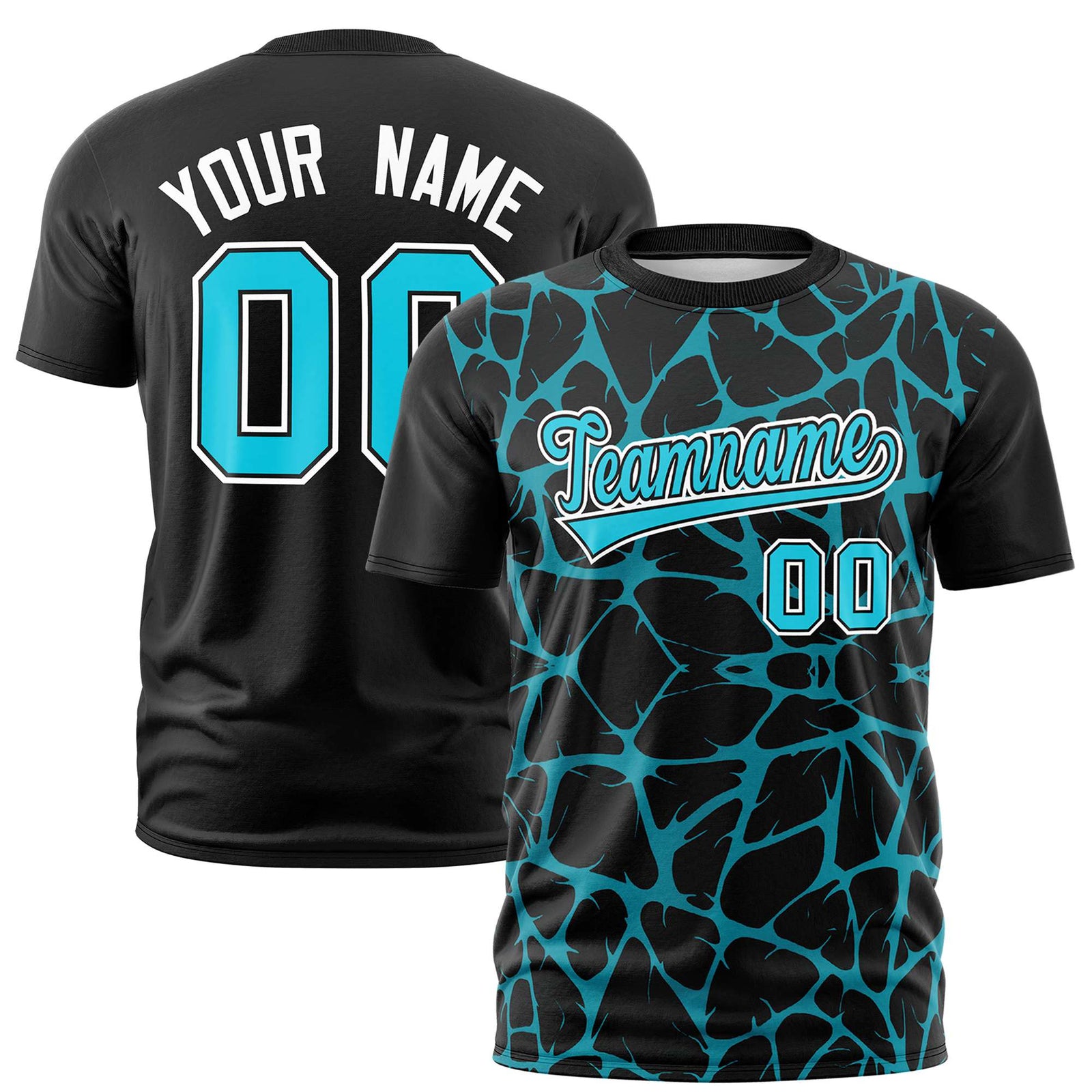 Custom Black Sky Blue 3D Pattern Design Abstract Network Performance T-Shirt