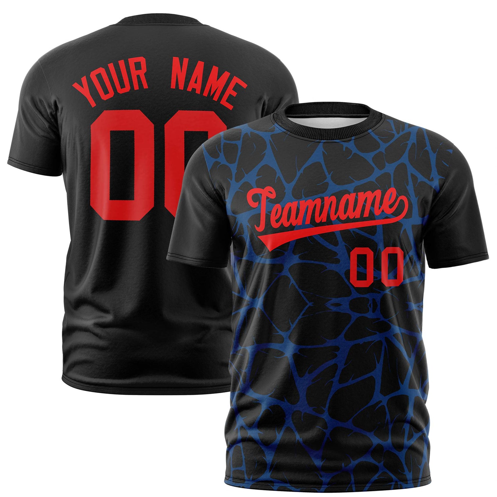 Custom Black Royal Blue 3D Pattern Design Abstract Network Performance T-Shirt