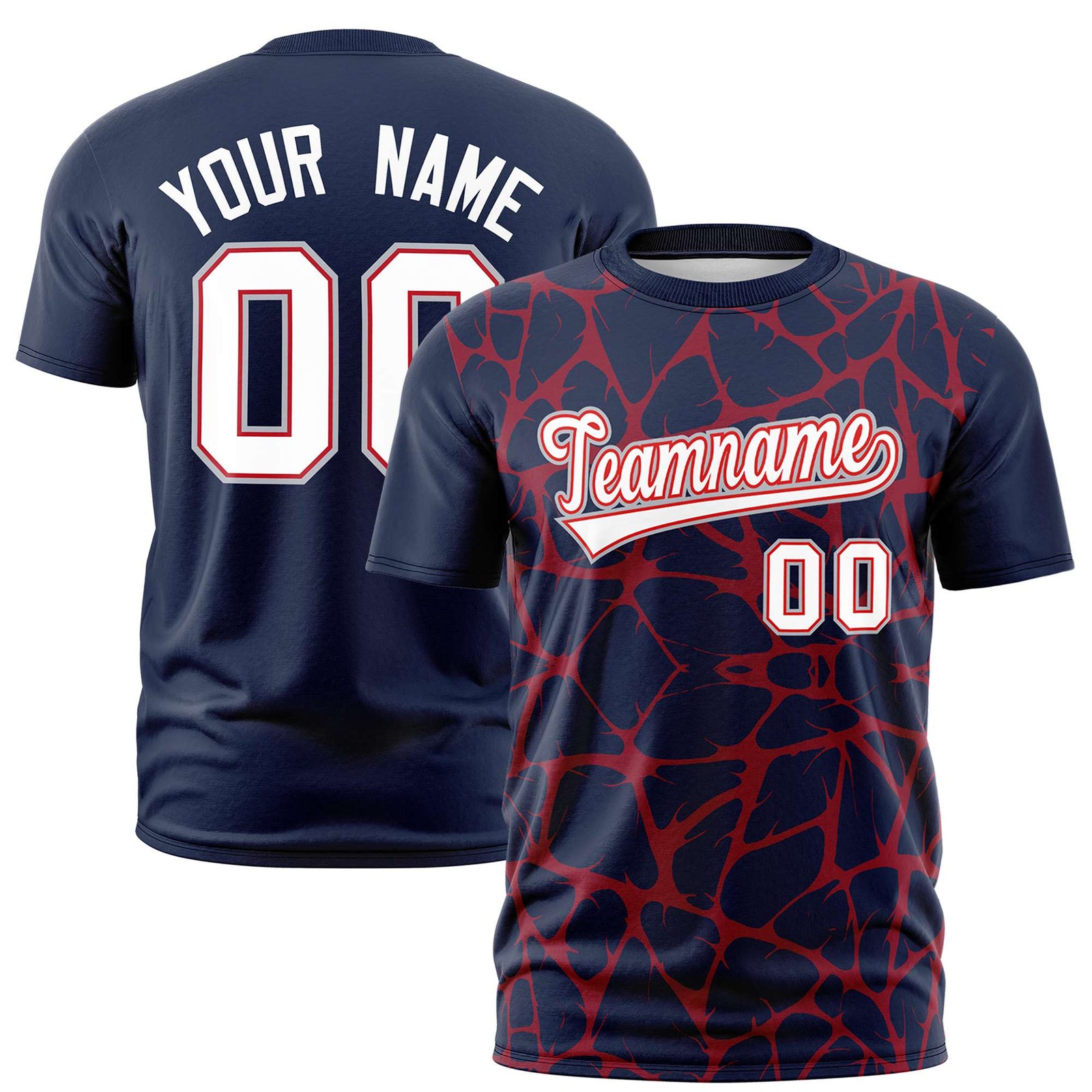 Custom Navy Red 3D Pattern Design Abstract Network Performance T-Shirt