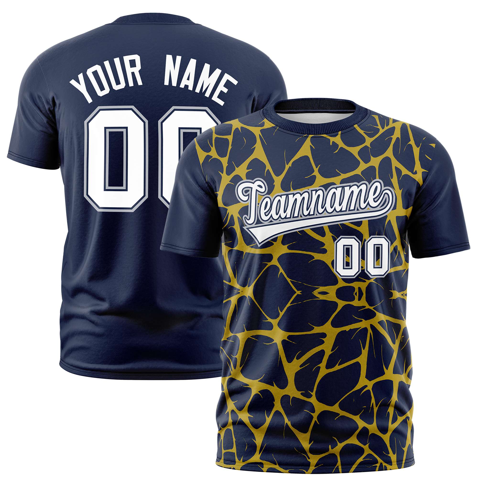 Custom Navy Gold-01 3D Pattern Design Abstract Network Performance T-Shirt