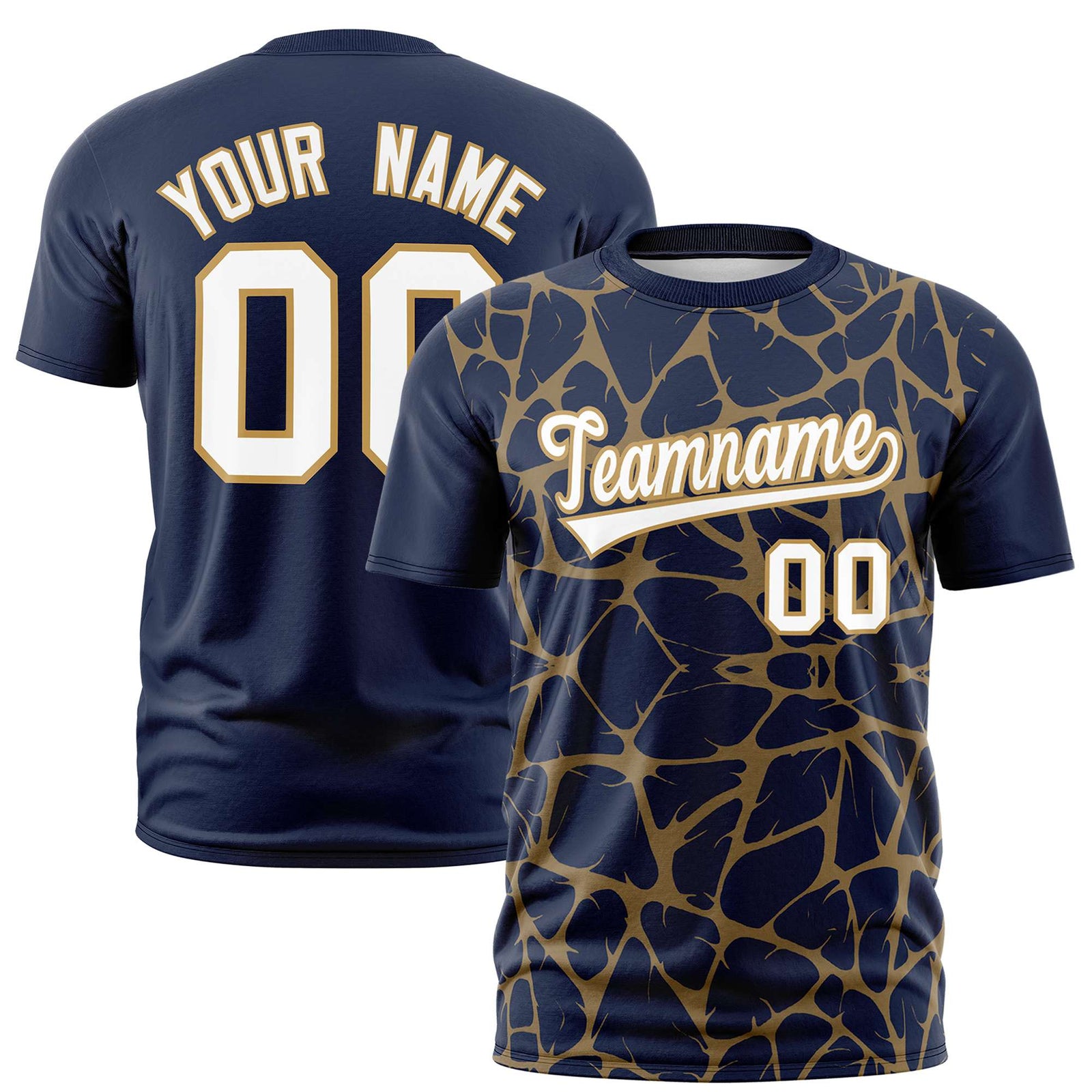 Custom Navy Old Gold 3D Pattern Design Abstract Network Performance T-Shirt