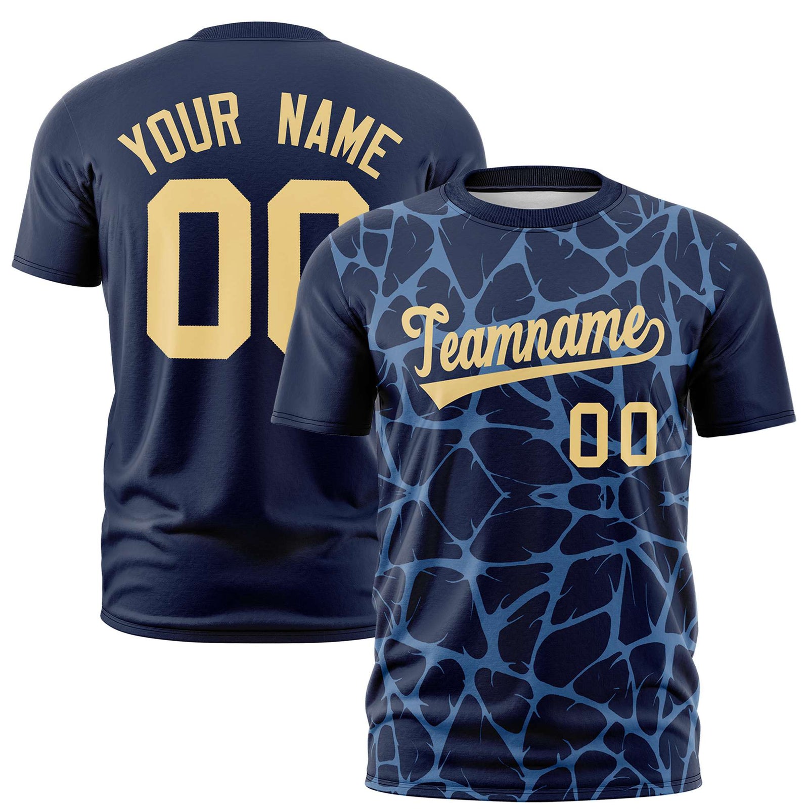 Custom Navy Powder Blue 3D Pattern Design Abstract Network Performance T-Shirt