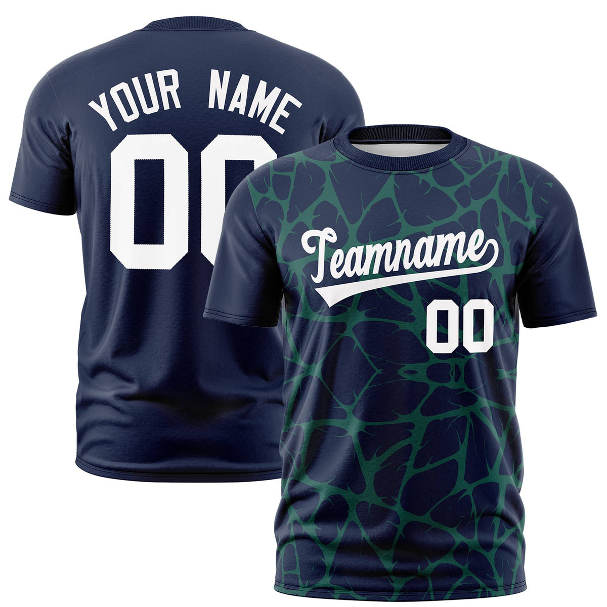 Custom Navy Green 3D Pattern Design Abstract Network Performance T-Shirt