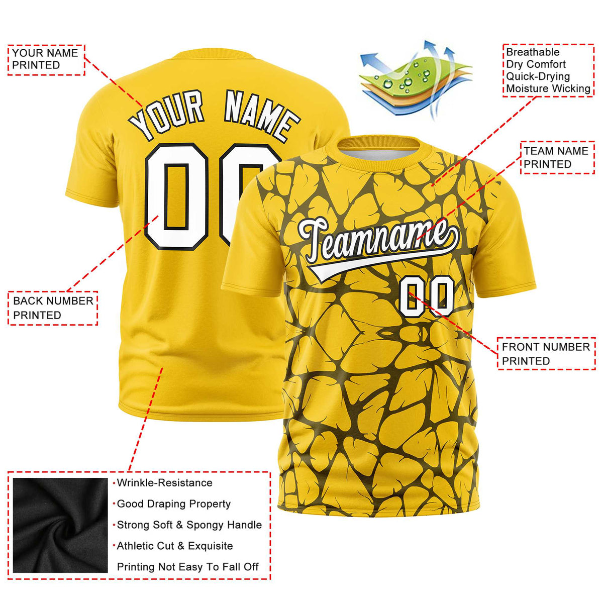 Custom Gold-01 Black 3D Pattern Design Abstract Network Performance T-Shirt