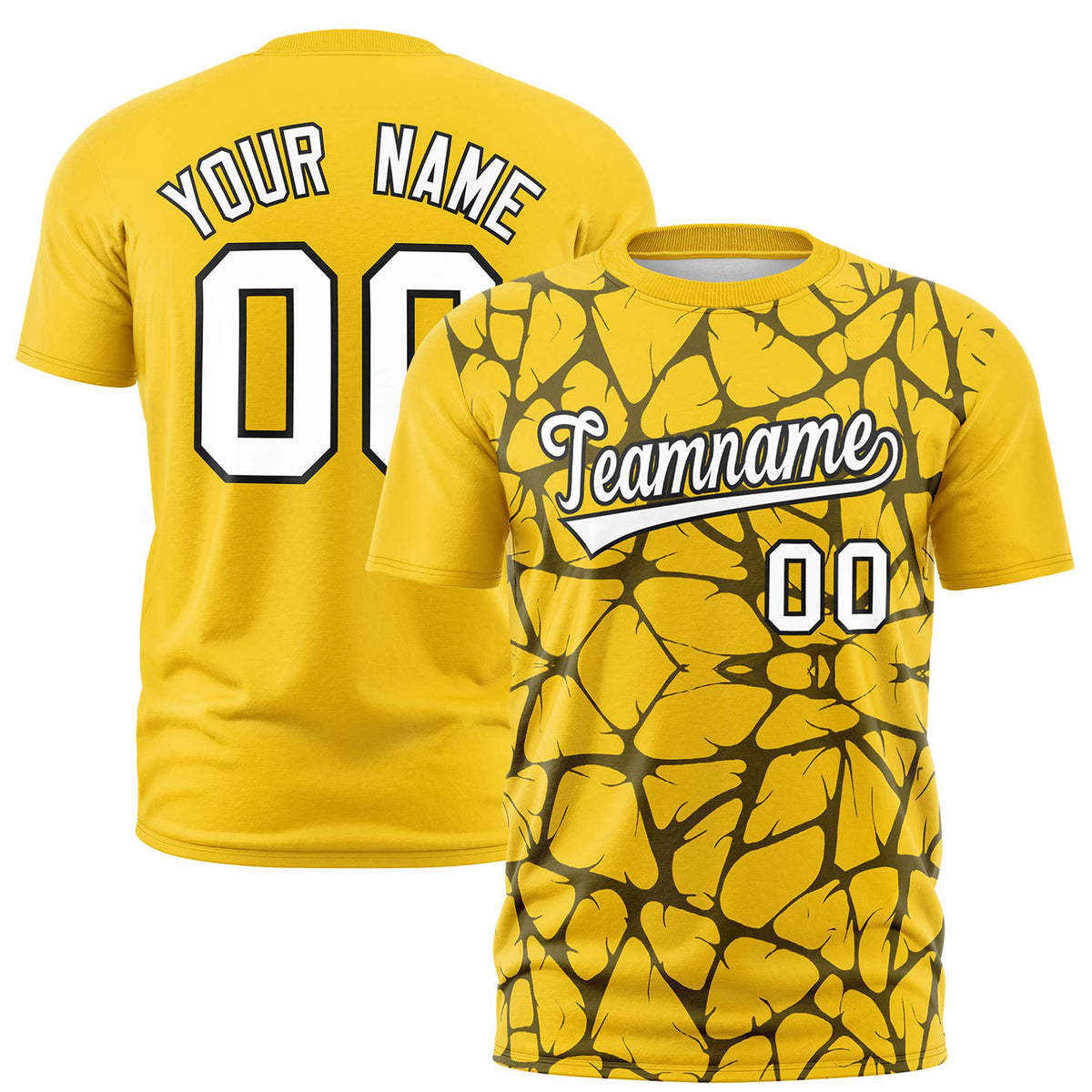 Custom Gold-01 Black 3D Pattern Design Abstract Network Performance T-Shirt