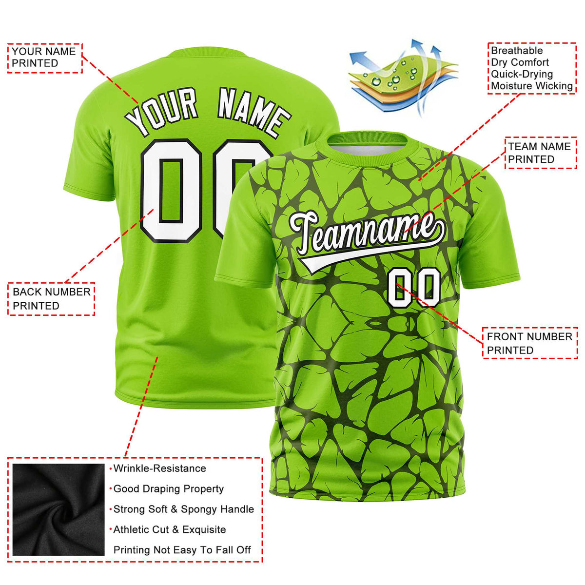 Custom Neon Green Black 3D Pattern Design Abstract Network Performance T-Shirt