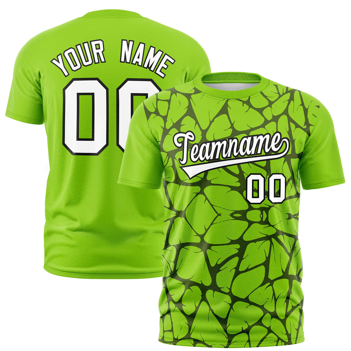 Custom Neon Green Black 3D Pattern Design Abstract Network Performance T-Shirt