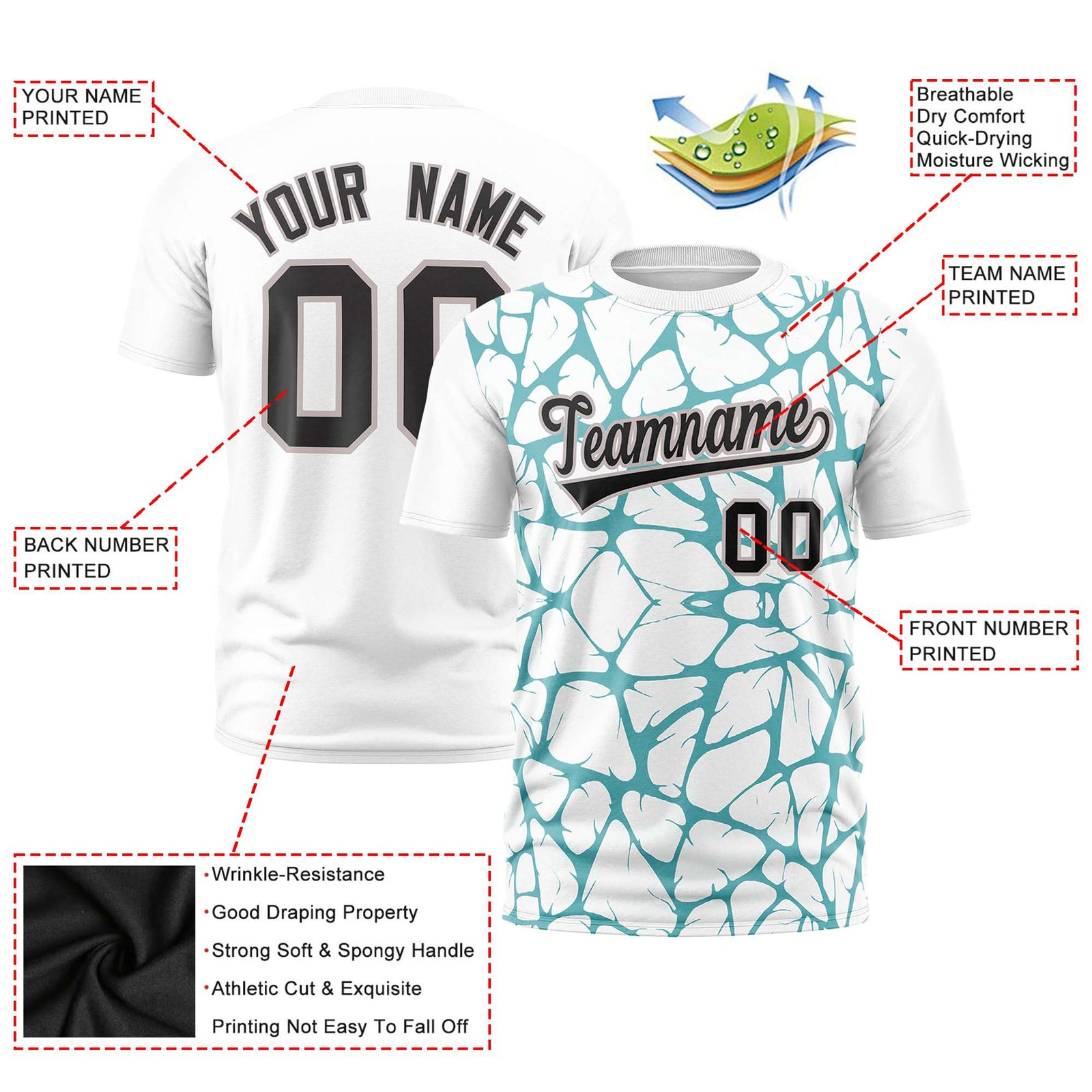 Custom White Aqua 3D Pattern Design Abstract Network Performance T-Shirt