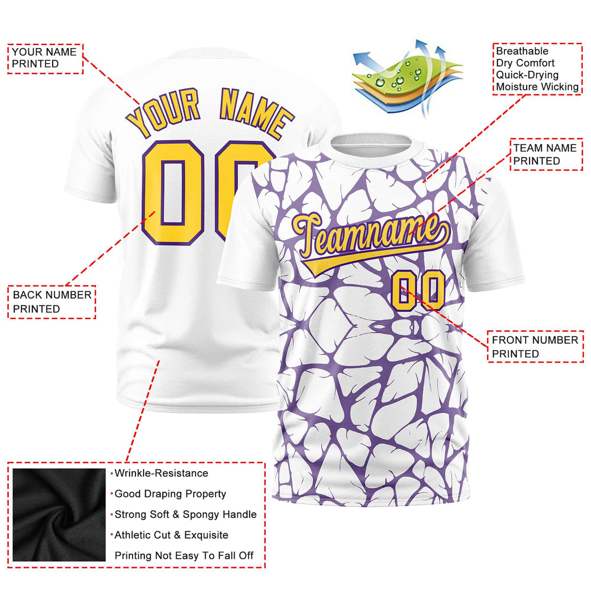 Custom White Purple 3D Pattern Design Abstract Network Performance T-Shirt