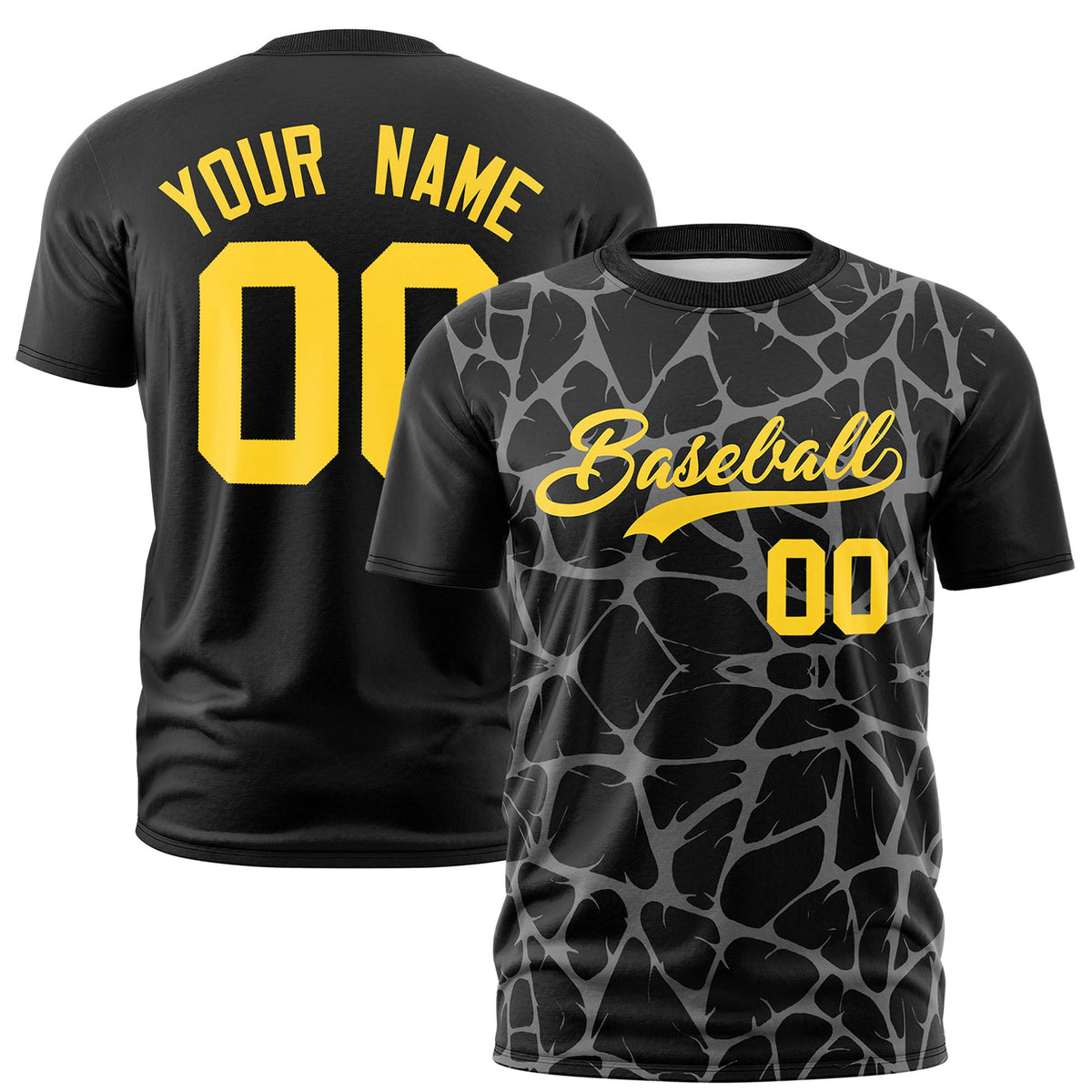 Custom Black Gray 3D Pattern Design Abstract Network Performance T-Shirt