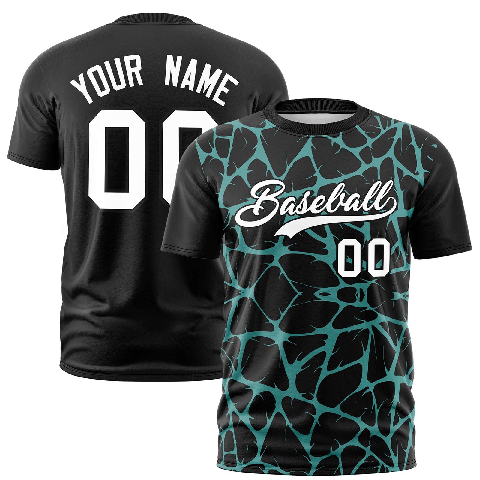 Custom Black Bright Green 3D Pattern Design Abstract Network Performance T-Shirt