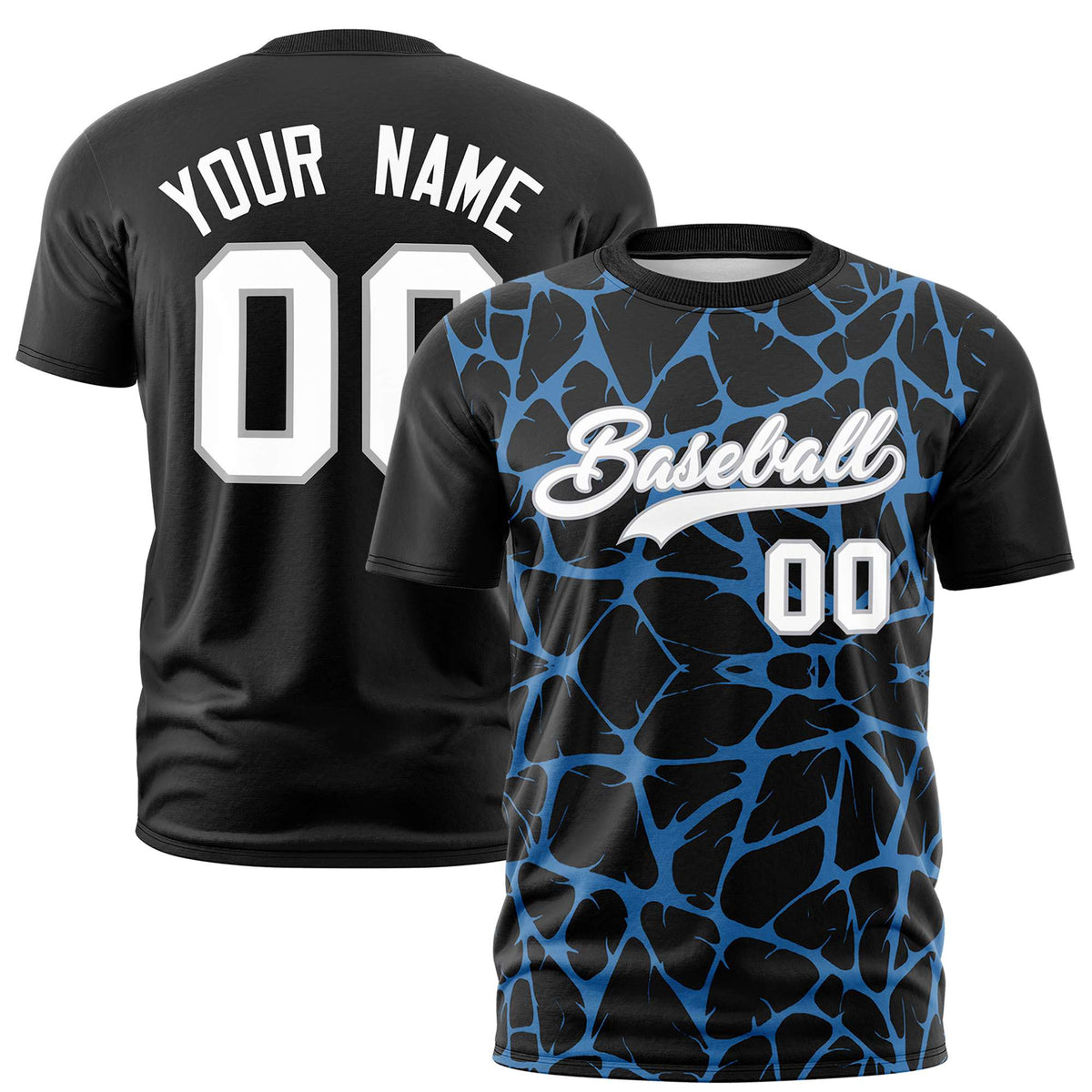 Custom Black Powder Blue 3D Pattern Design Abstract Network Performance T-Shirt