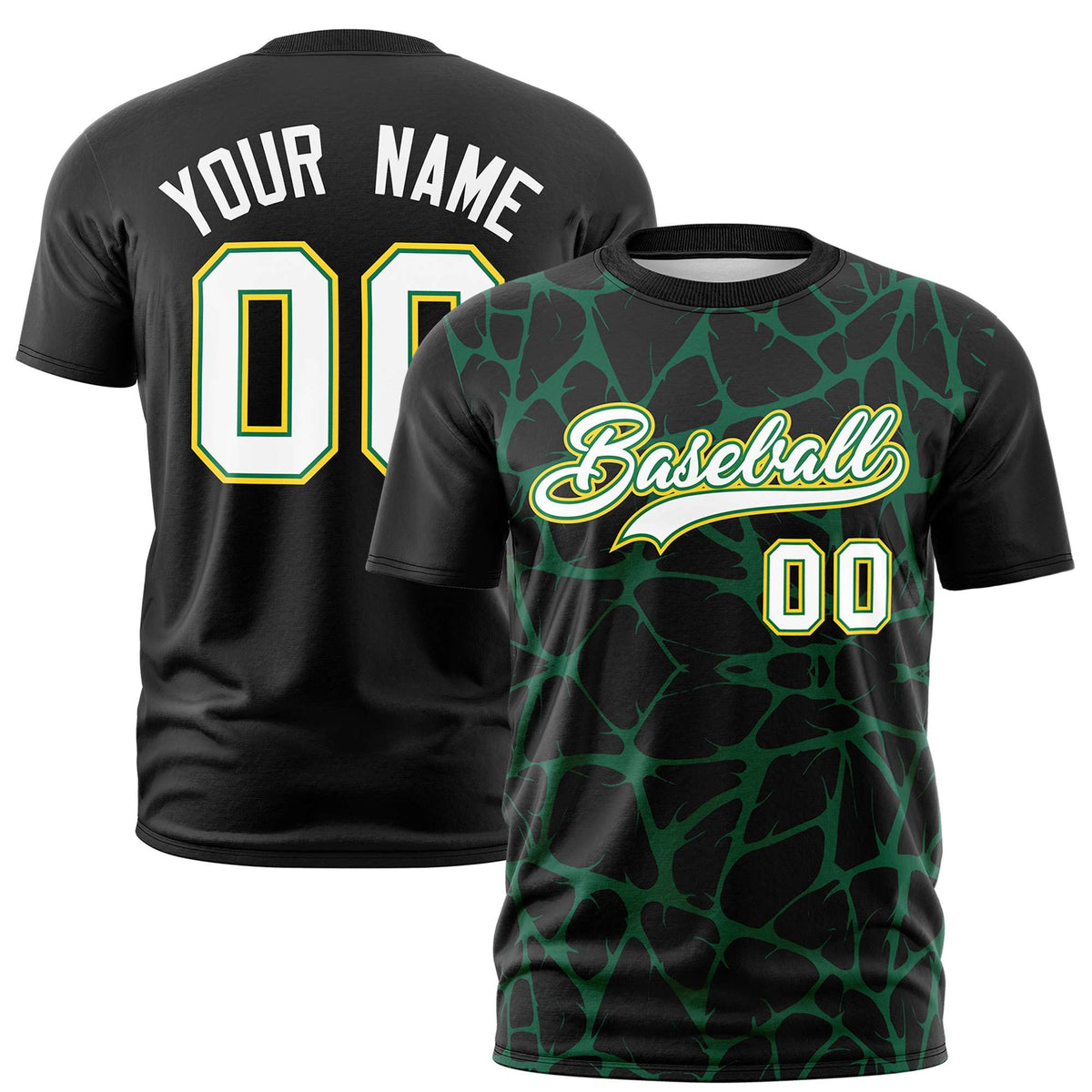 Custom Black Kelly Green 3D Pattern Design Abstract Network Performance T-Shirt
