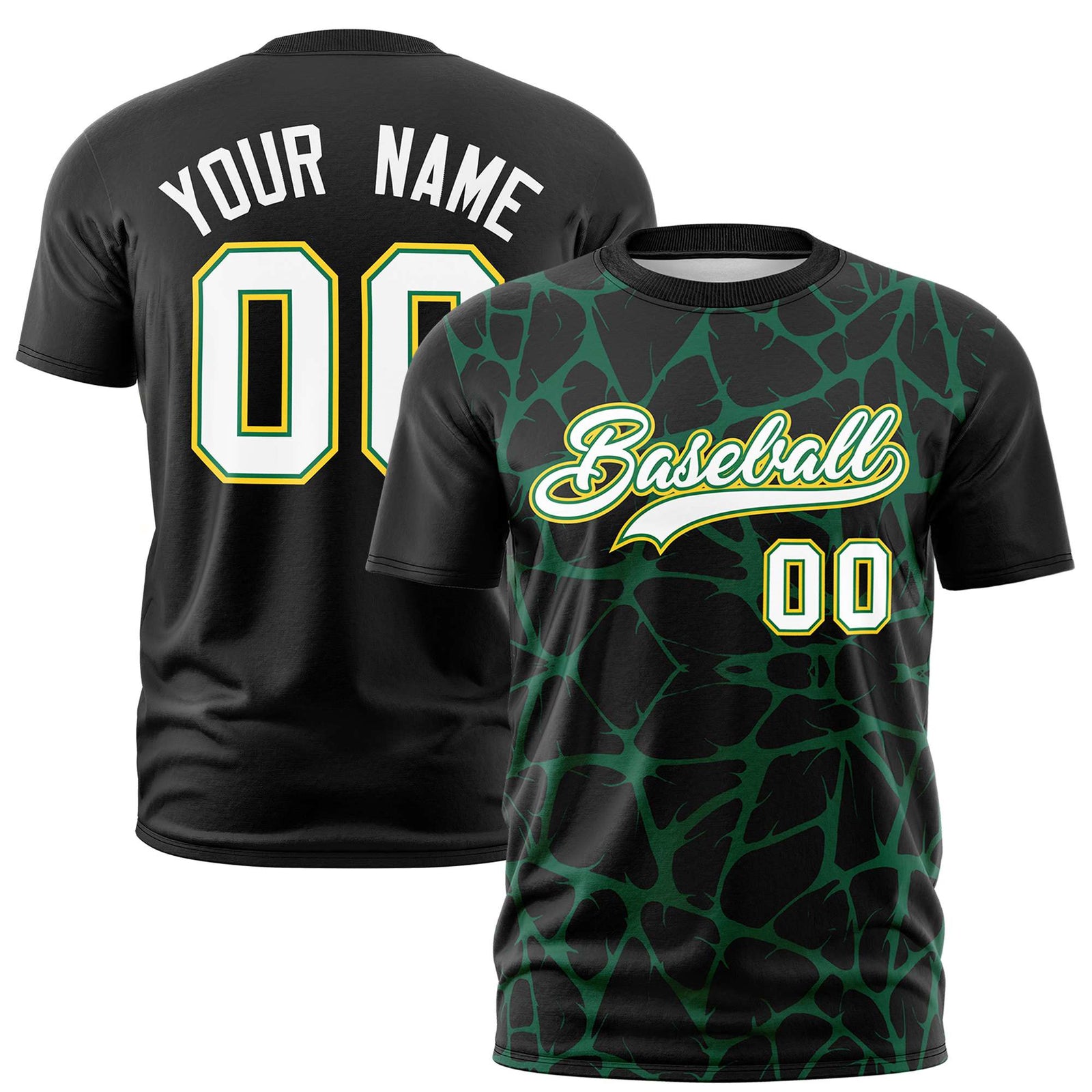 Custom Black Kelly Green 3D Pattern Design Abstract Network Performance T-Shirt