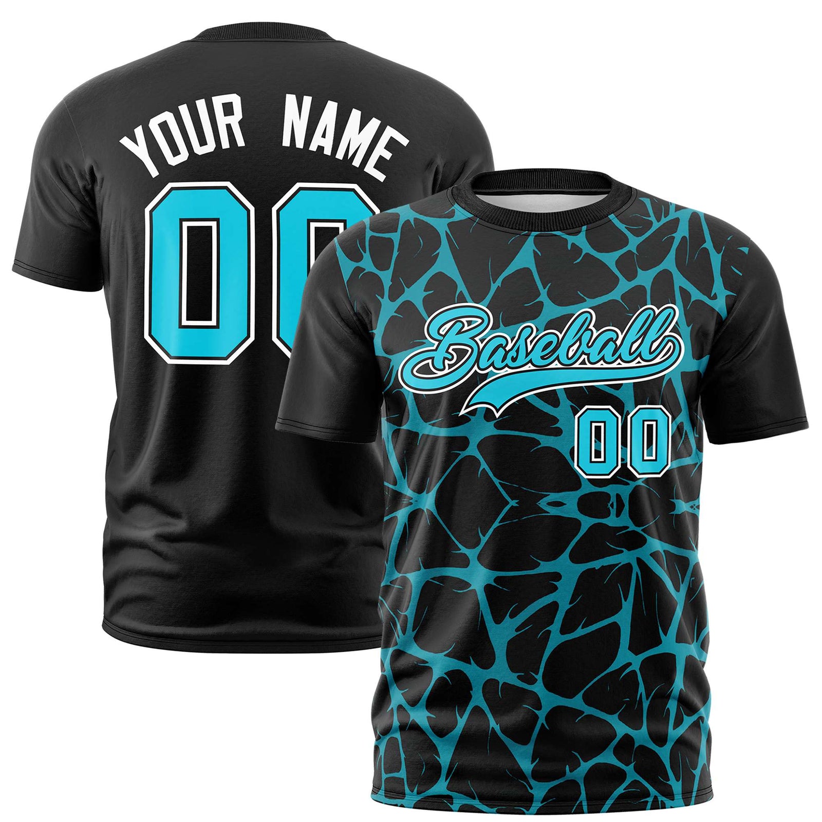 Custom Black Sky Blue 3D Pattern Design Abstract Network Performance T-Shirt