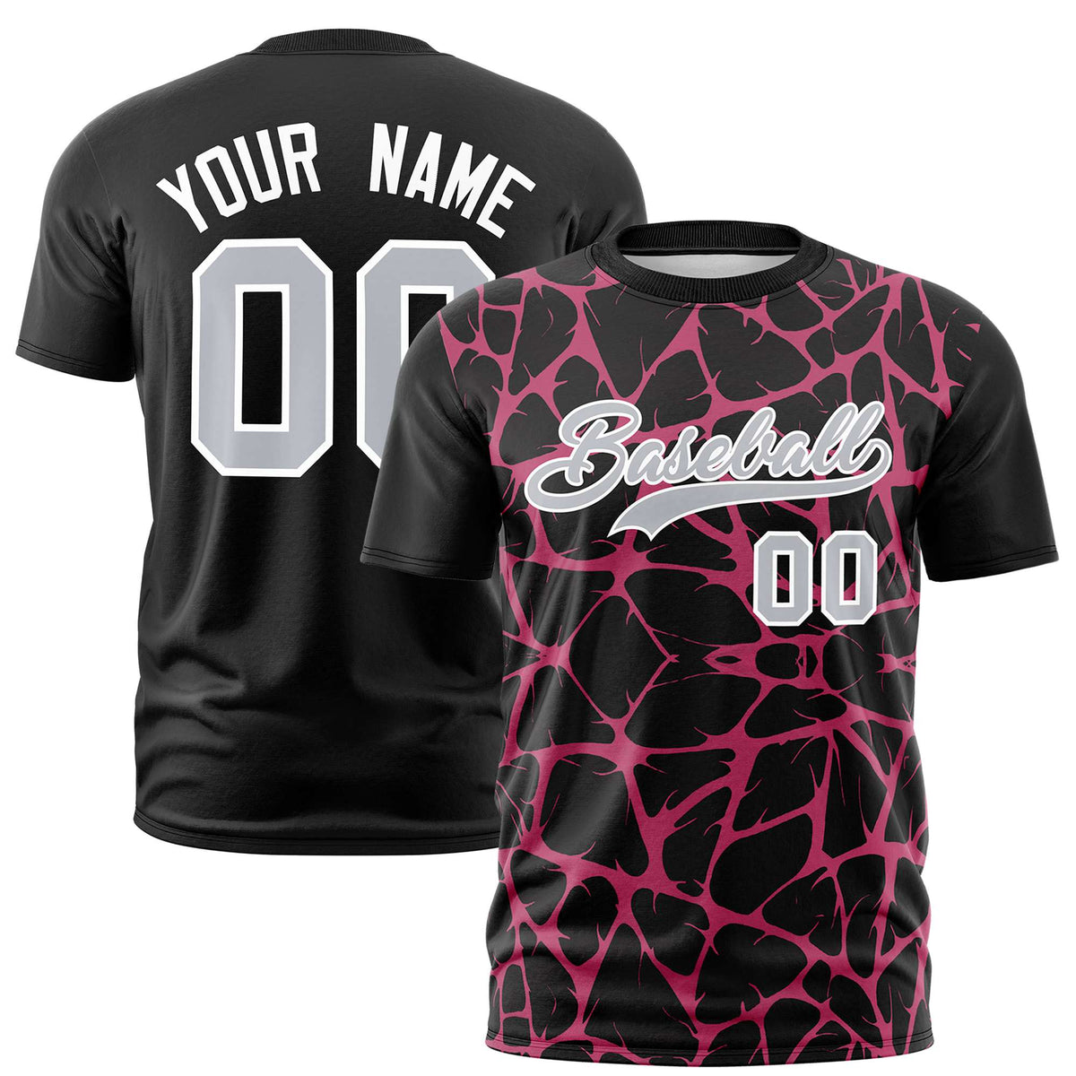 Custom Black Pink 3D Pattern Design Abstract Network Performance T-Shirt