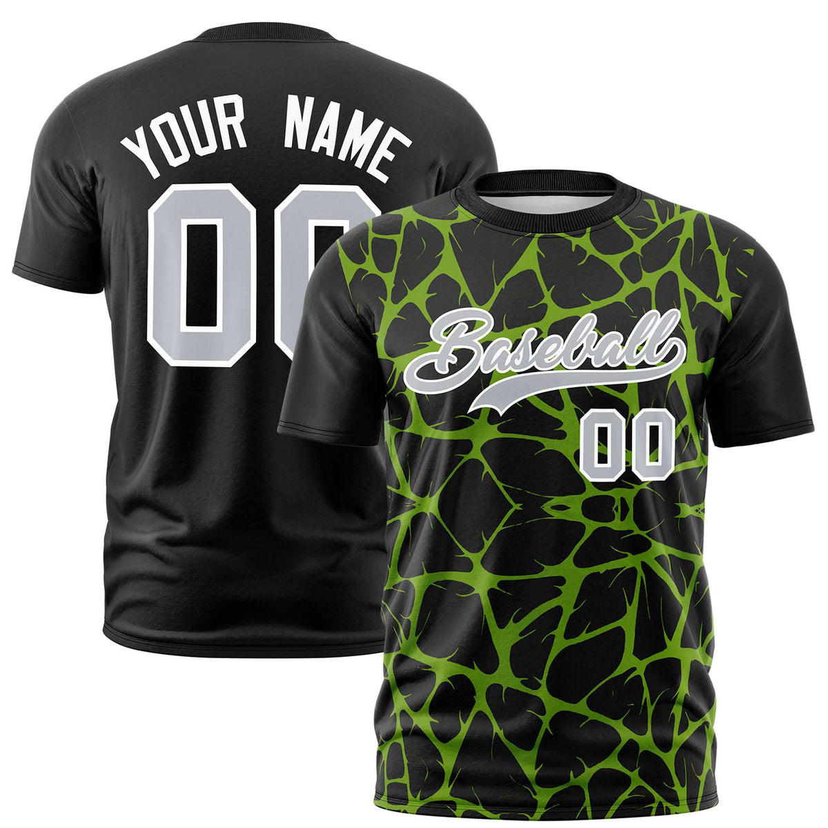 Custom Black Neon Green 3D Pattern Design Abstract Network Performance T-Shirt