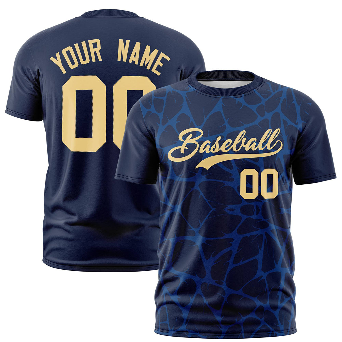 Custom Navy Royal Blue 3D Pattern Design Abstract Network Performance T-Shirt