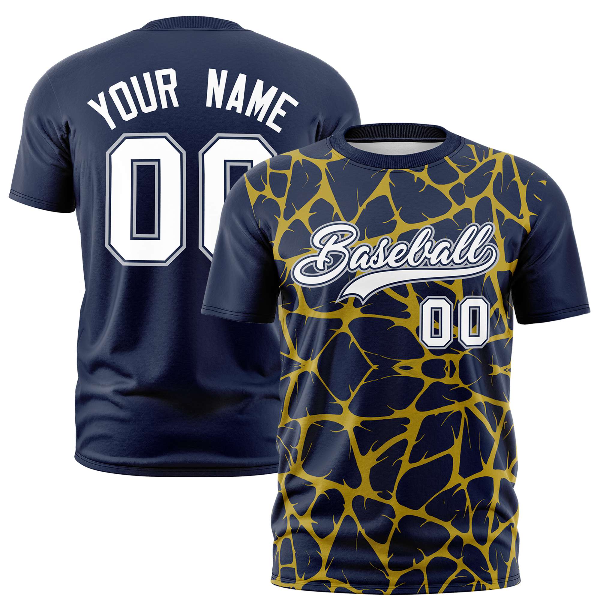 Custom Navy Gold-01 3D Pattern Design Abstract Network Performance T-Shirt