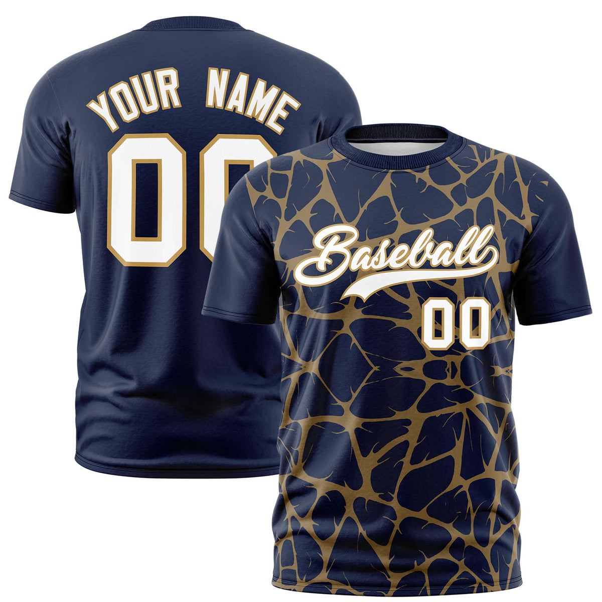 Custom Navy Old Gold 3D Pattern Design Abstract Network Performance T-Shirt