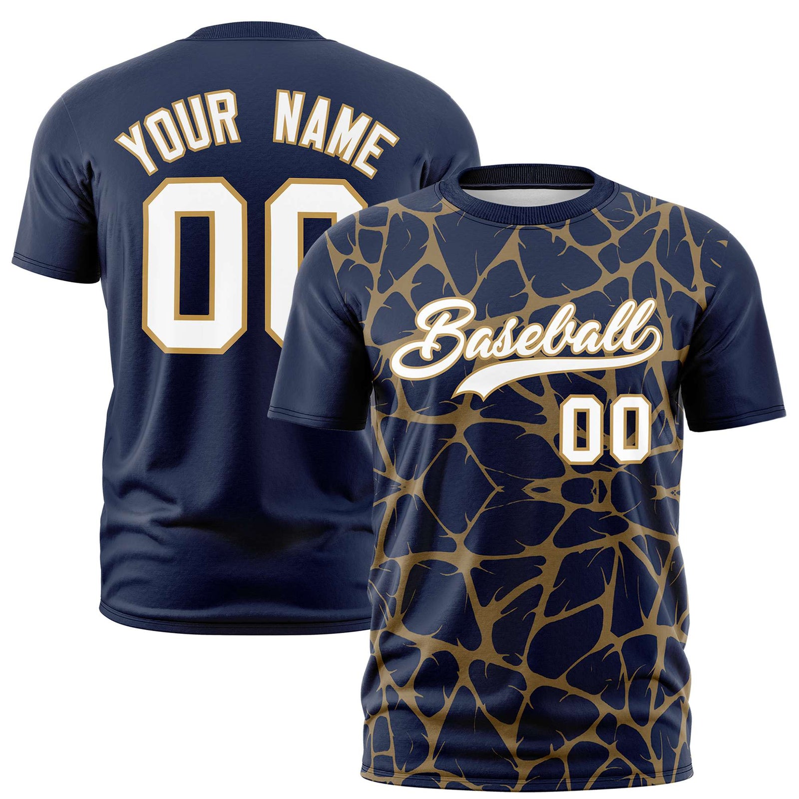 Custom Navy Old Gold 3D Pattern Design Abstract Network Performance T-Shirt