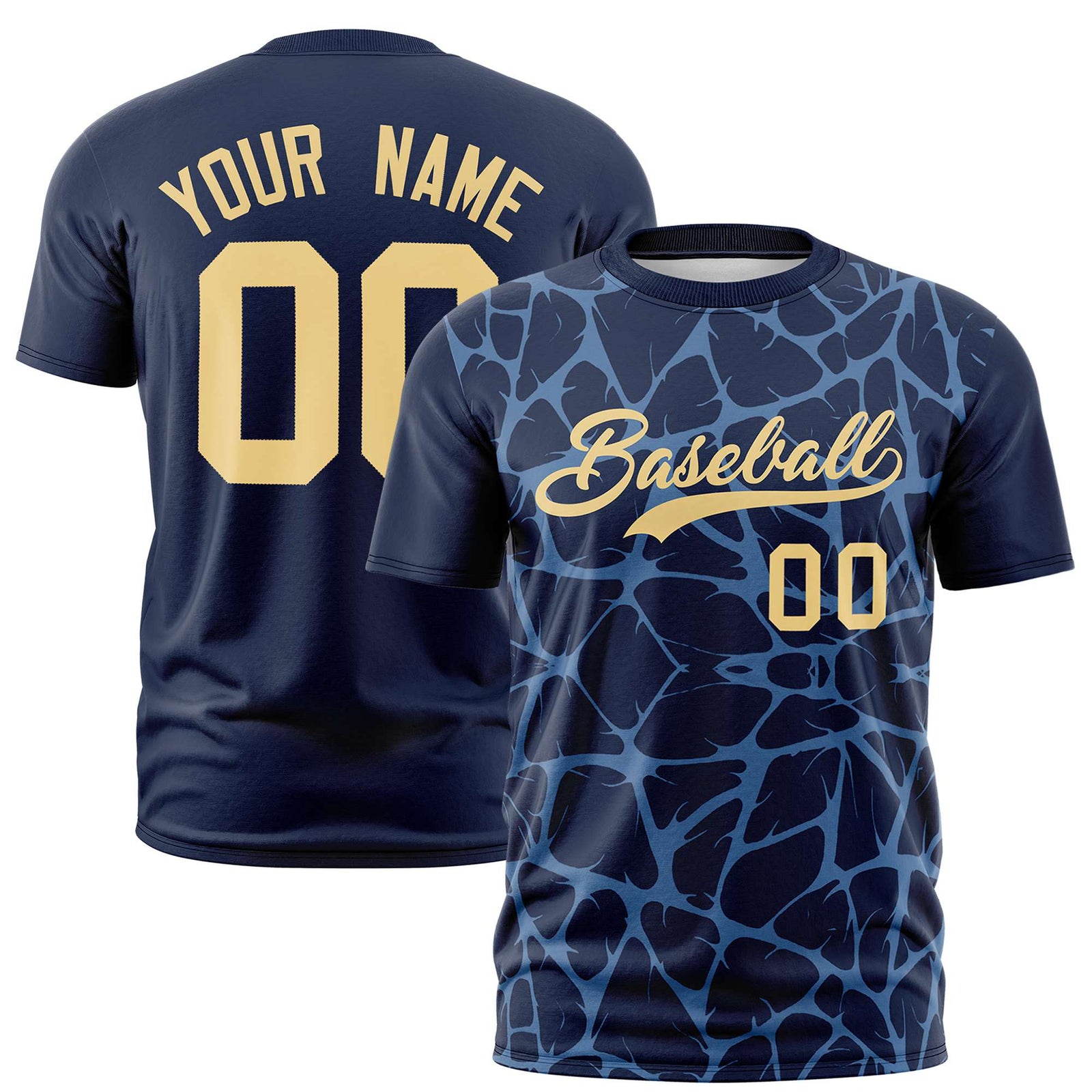 Custom Navy Powder Blue 3D Pattern Design Abstract Network Performance T-Shirt