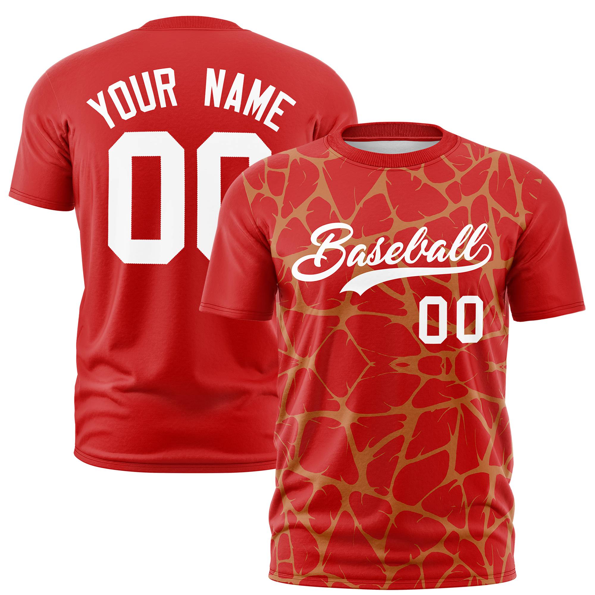 Custom Red Old Gold 3D Pattern Design Abstract Network Performance T-Shirt