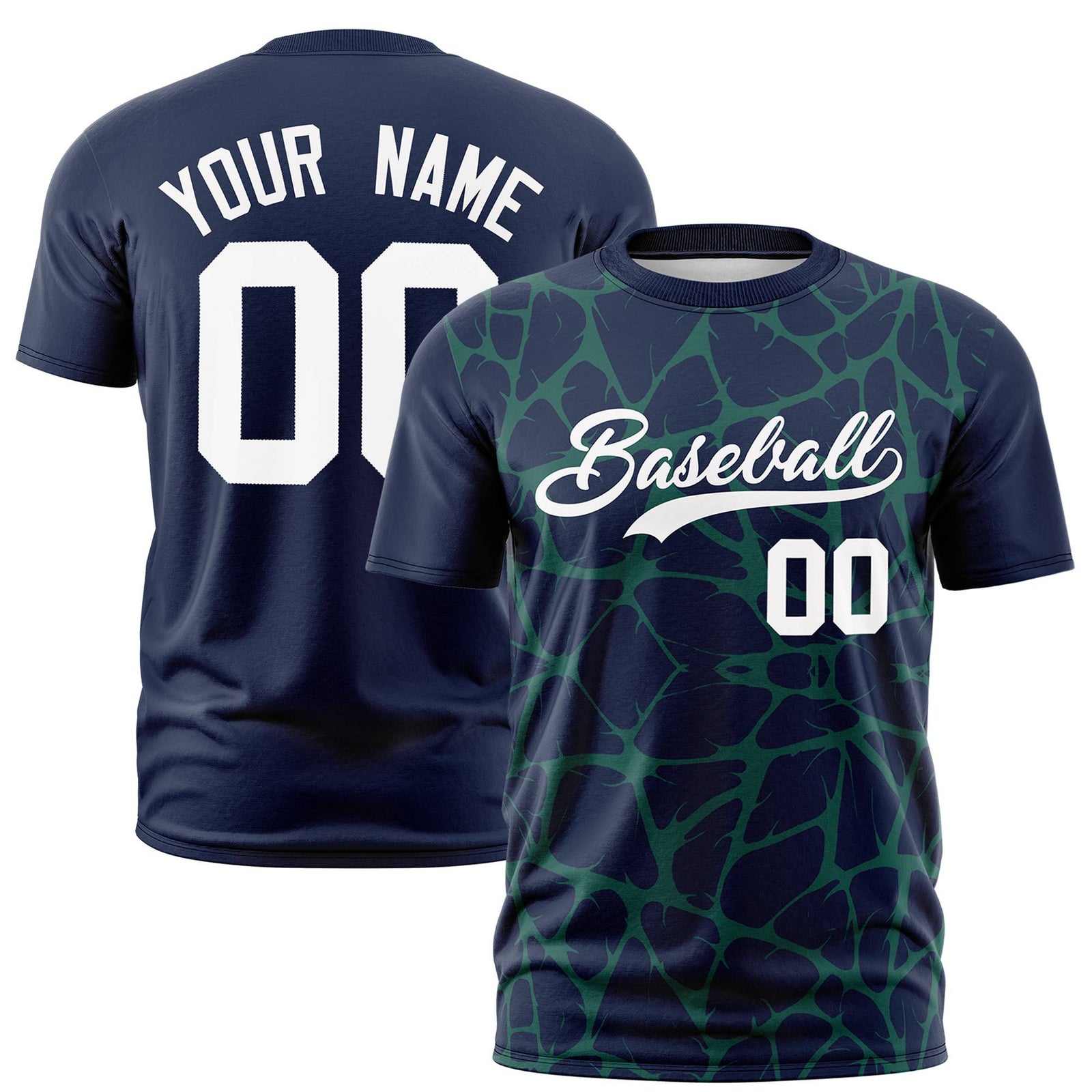 Custom Navy Green 3D Pattern Design Abstract Network Performance T-Shirt