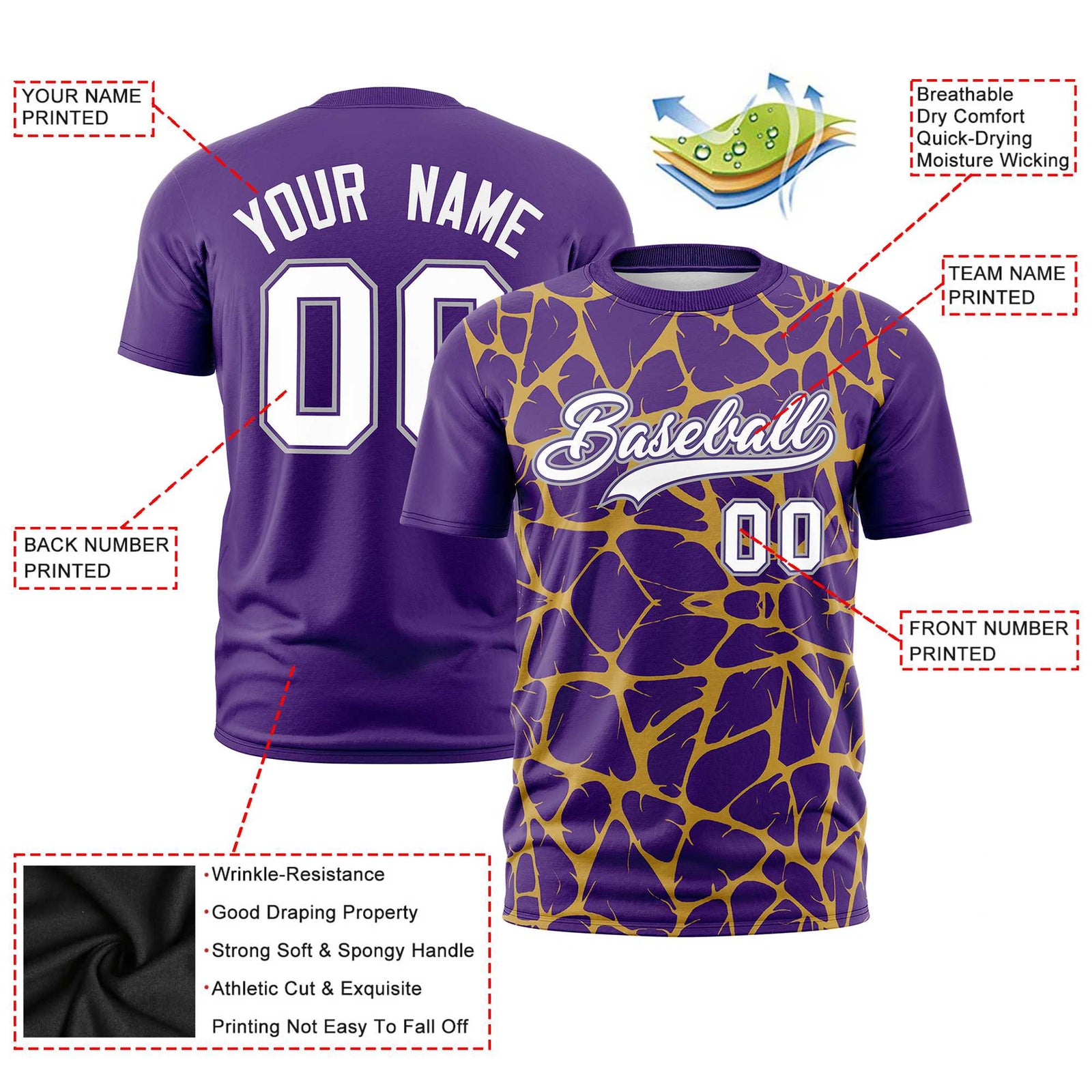 Custom Purple Gold-01 3D Pattern Design Abstract Network Performance T-Shirt