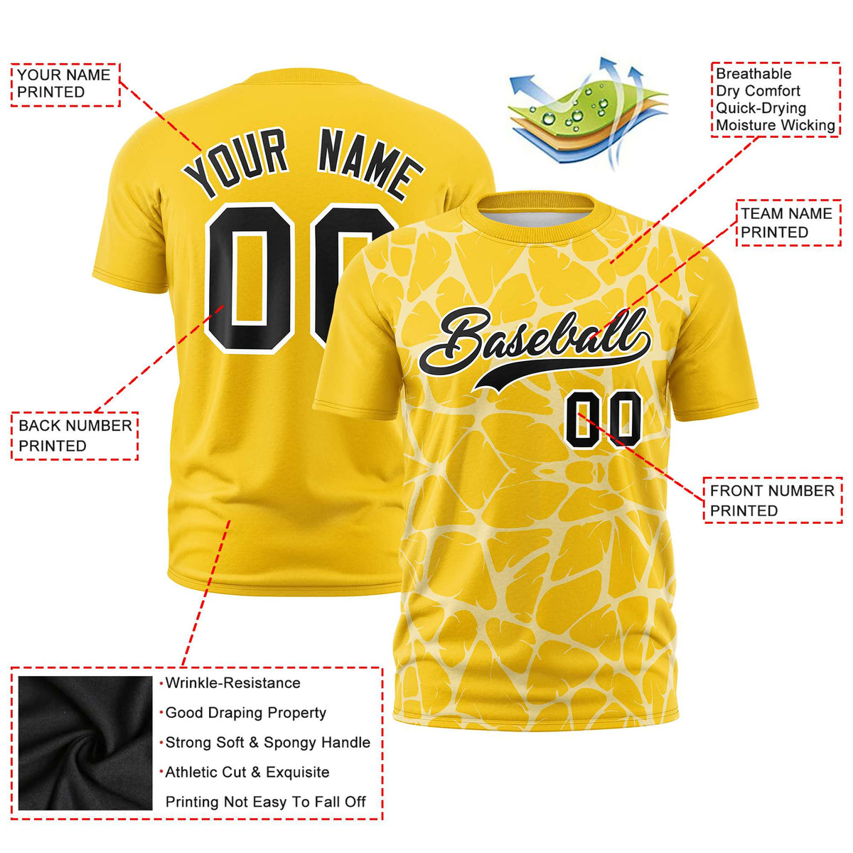 Custom Gold-01 White 3D Pattern Design Abstract Network Performance T-Shirt