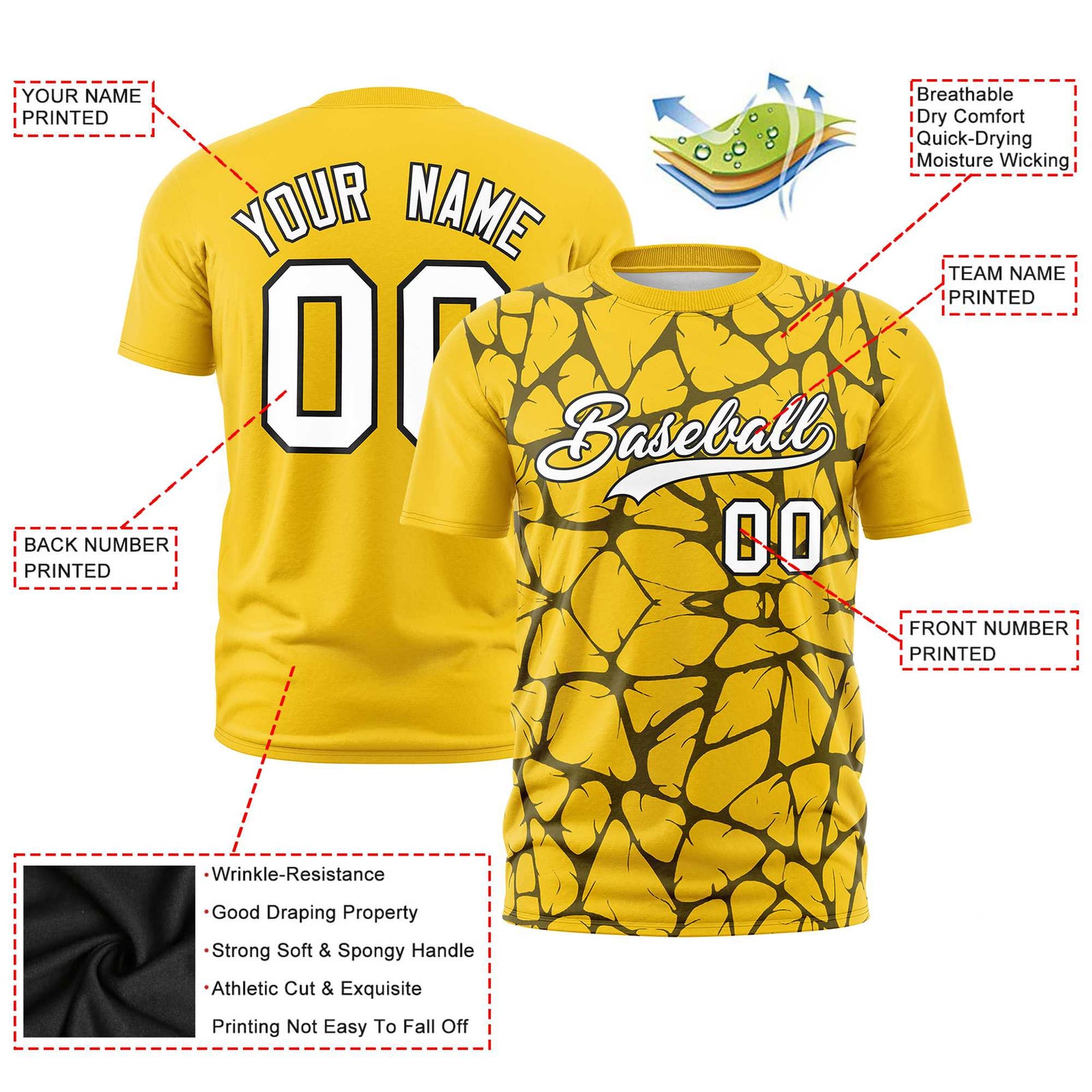 Custom Gold-01 Black 3D Pattern Design Abstract Network Performance T-Shirt