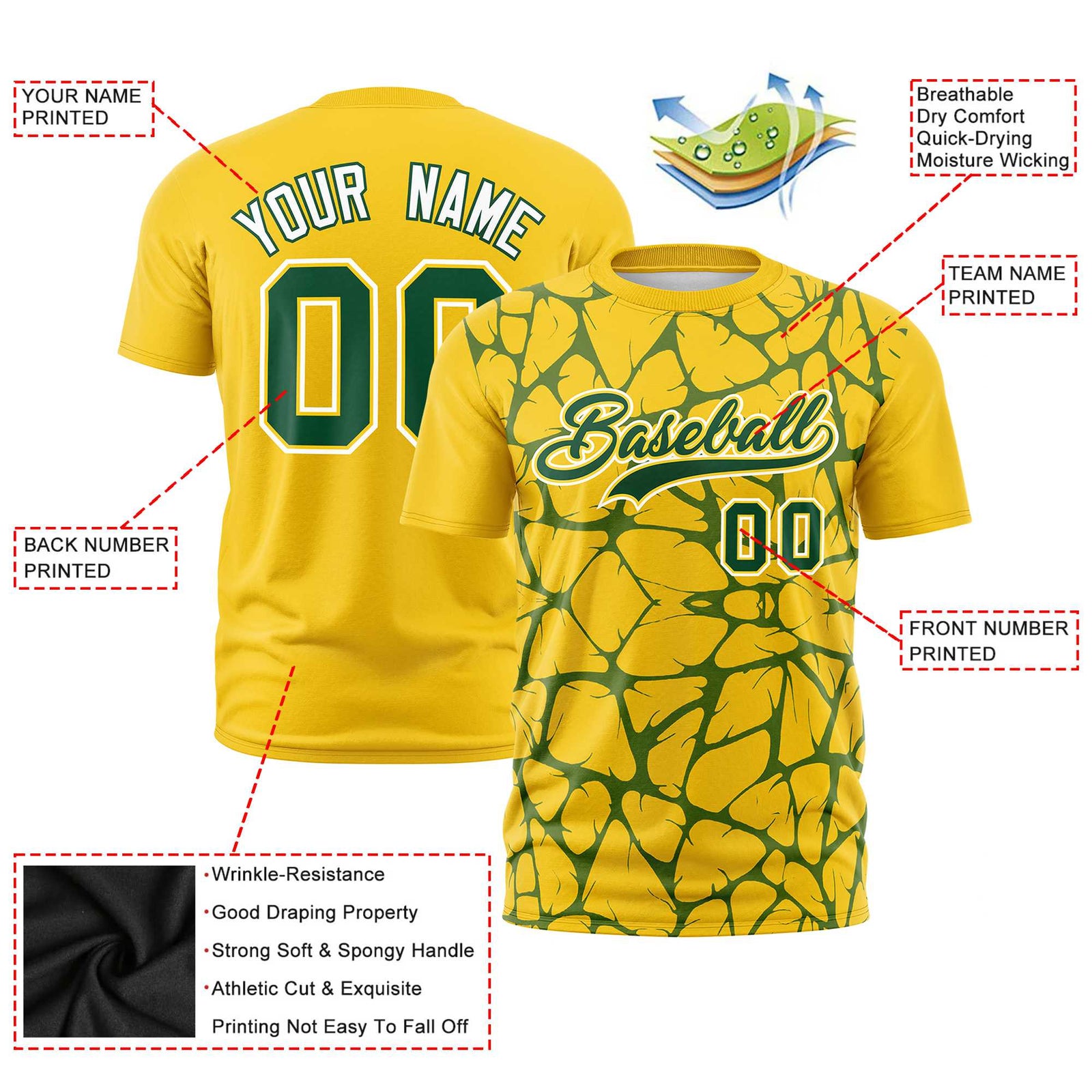 Custom Gold-01 Green 3D Pattern Design Abstract Network Performance T-Shirt