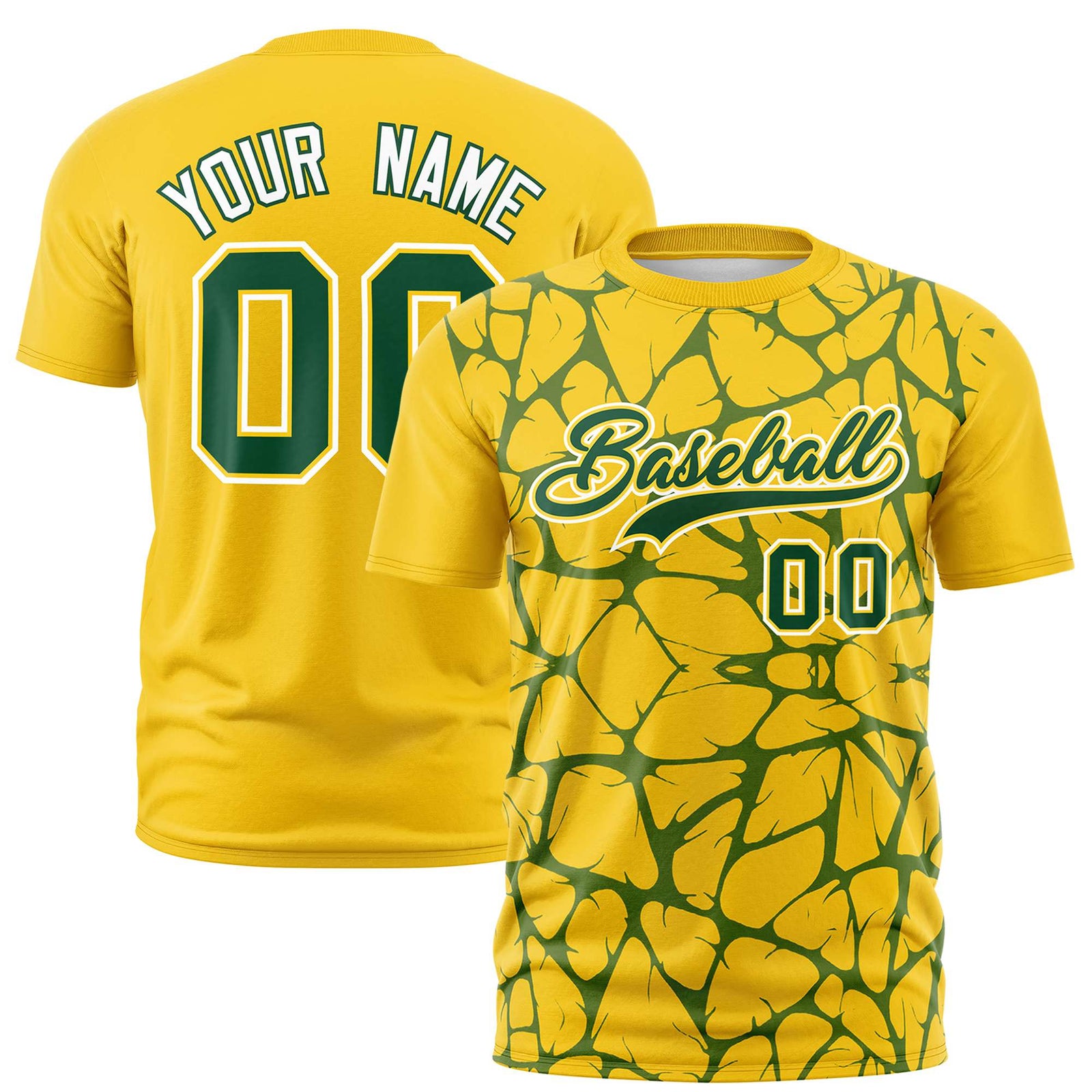 Custom Gold-01 Green 3D Pattern Design Abstract Network Performance T-Shirt