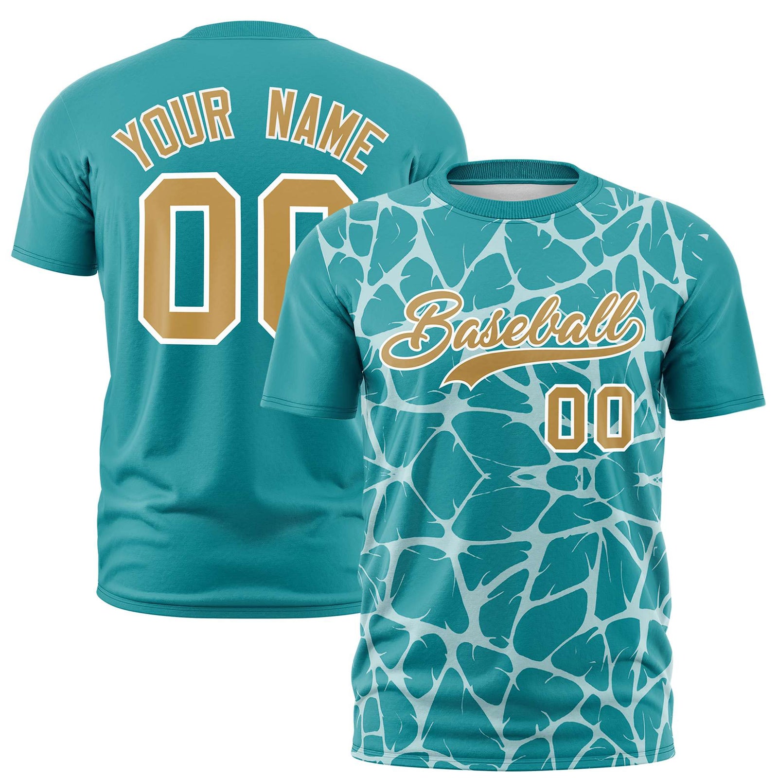 Custom Aqua White 3D Pattern Design Abstract Network Performance T-Shirt