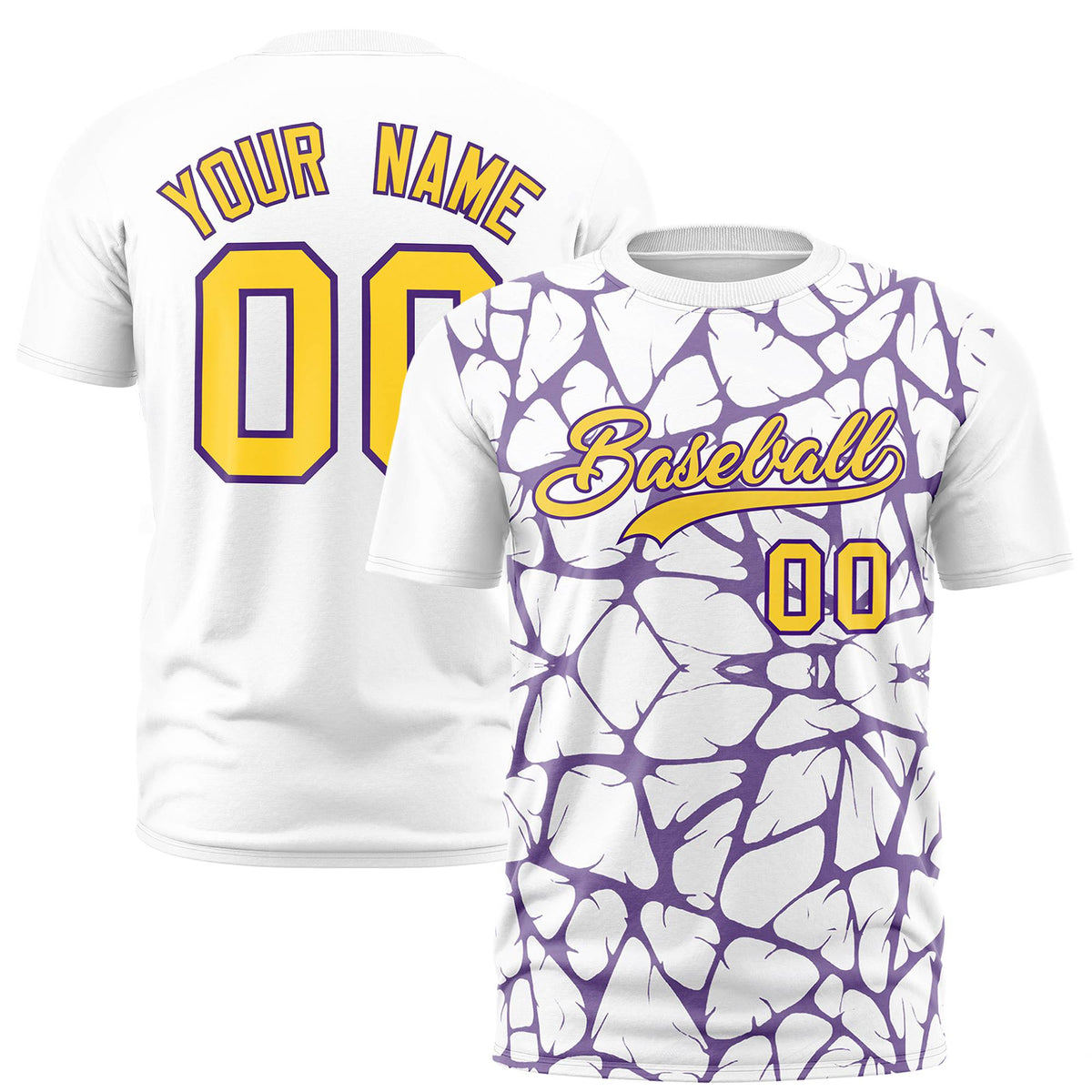 Custom White Purple 3D Pattern Design Abstract Network Performance T-Shirt