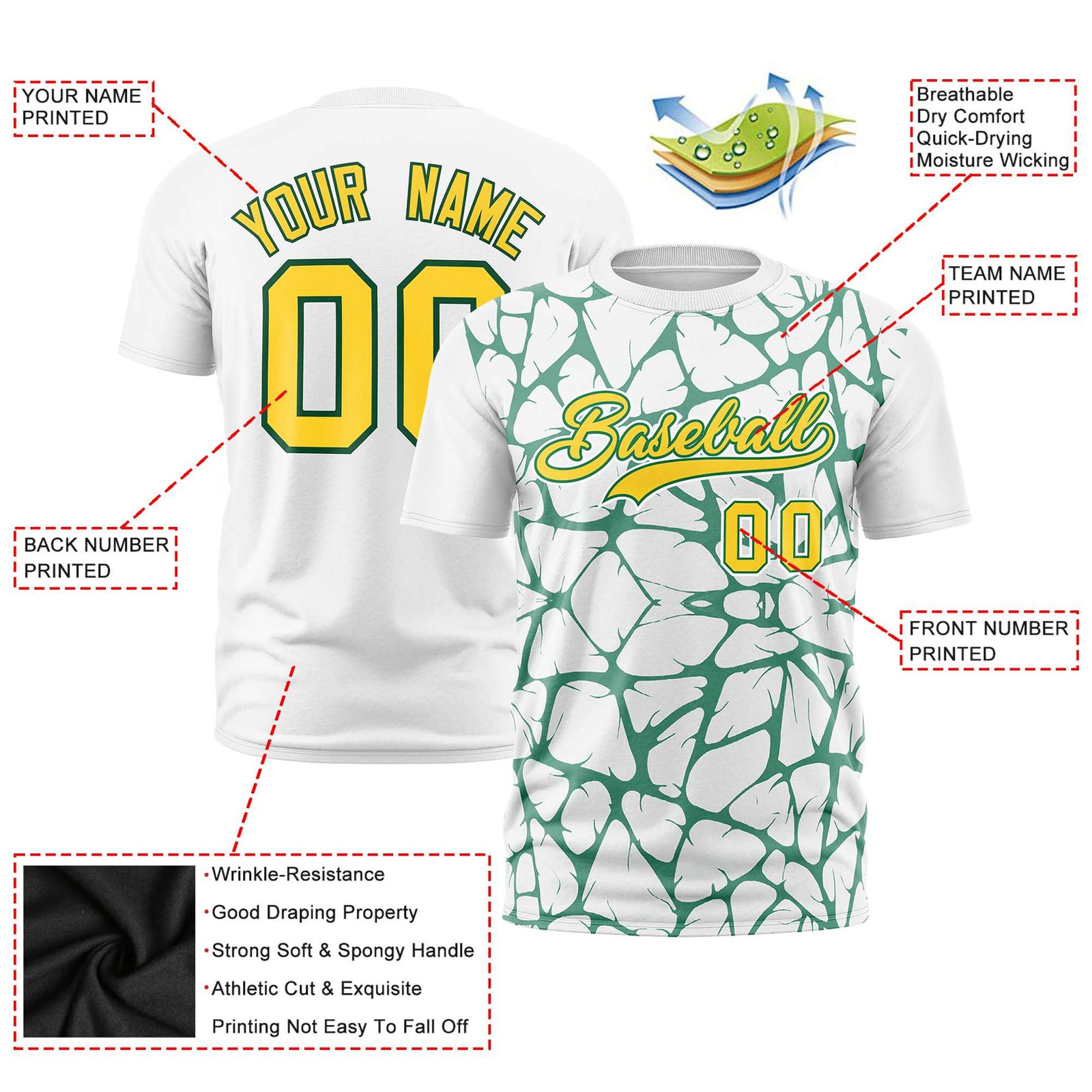 Custom White Kelly Green 3D Pattern Design Abstract Network Performance T-Shirt