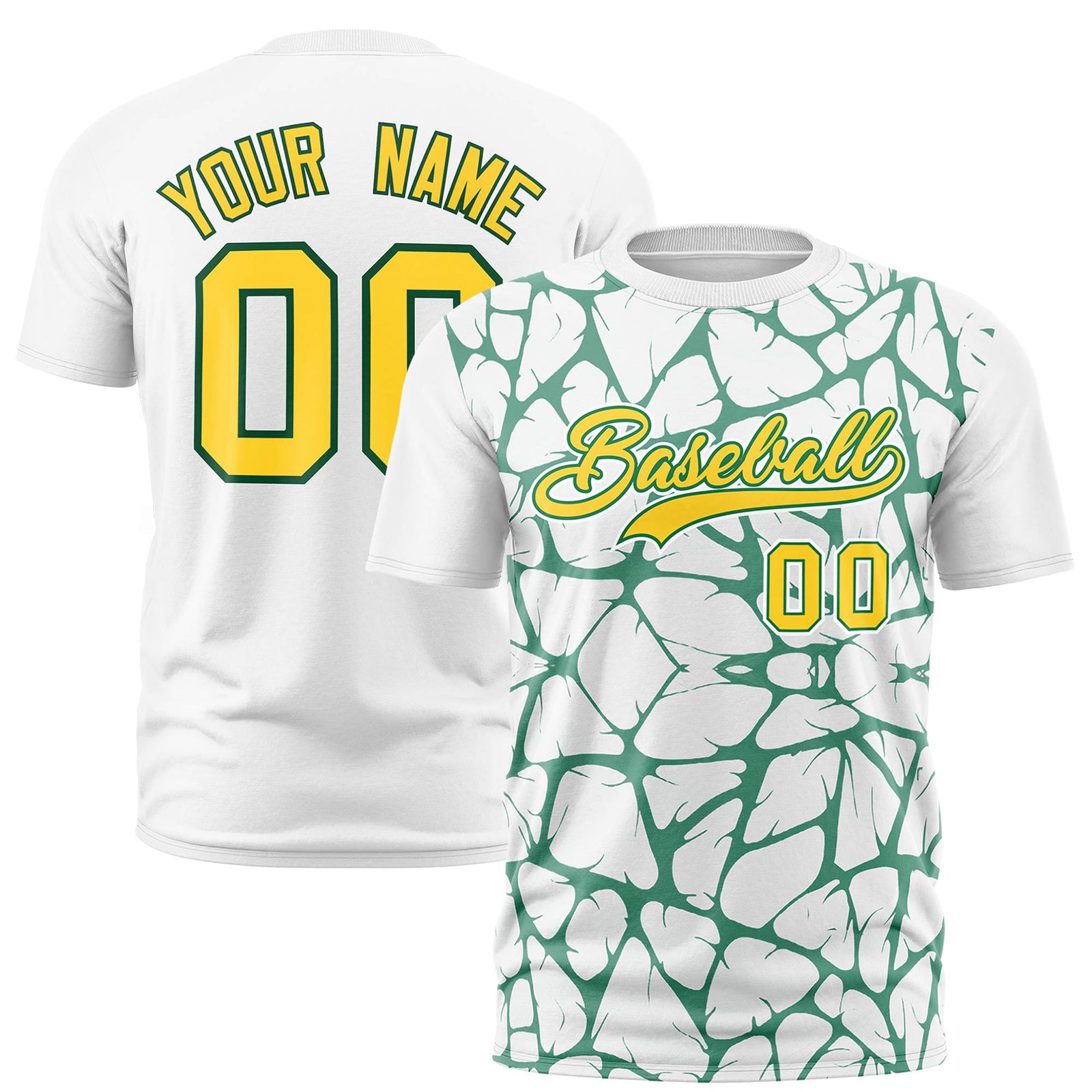 Custom White Kelly Green 3D Pattern Design Abstract Network Performance T-Shirt