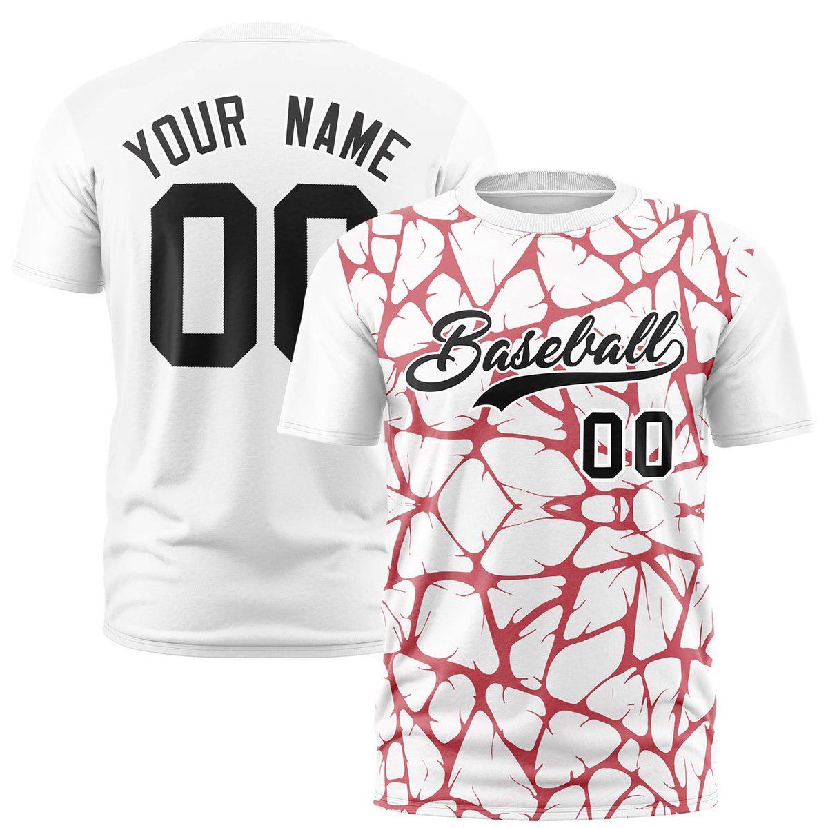 Custom White Red 3D Pattern Design Abstract Network Performance T-Shirt