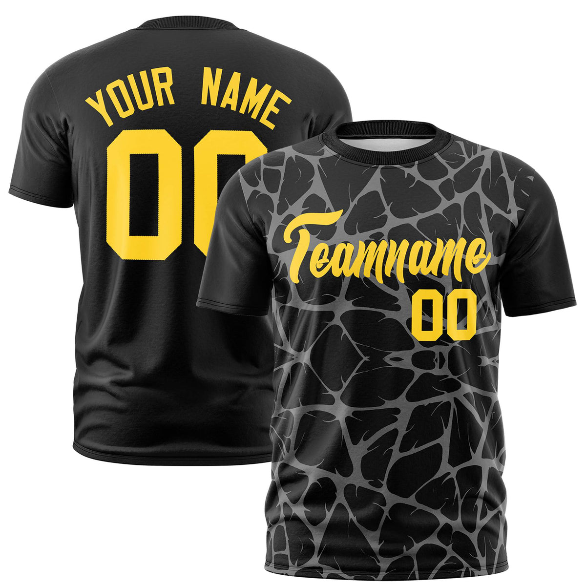 Custom Black Gray 3D Pattern Design Abstract Network Performance T-Shirt